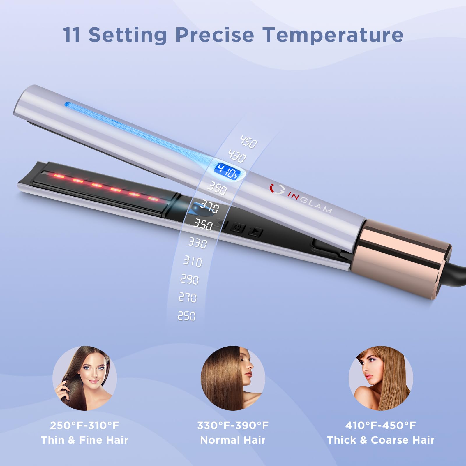 Ig Inglam Titanium Flat Iron Hair Straightener, Curling Iron 1 Inch, Infrared Negative Ionic Hair Iron Straightener 11 Adjust Te