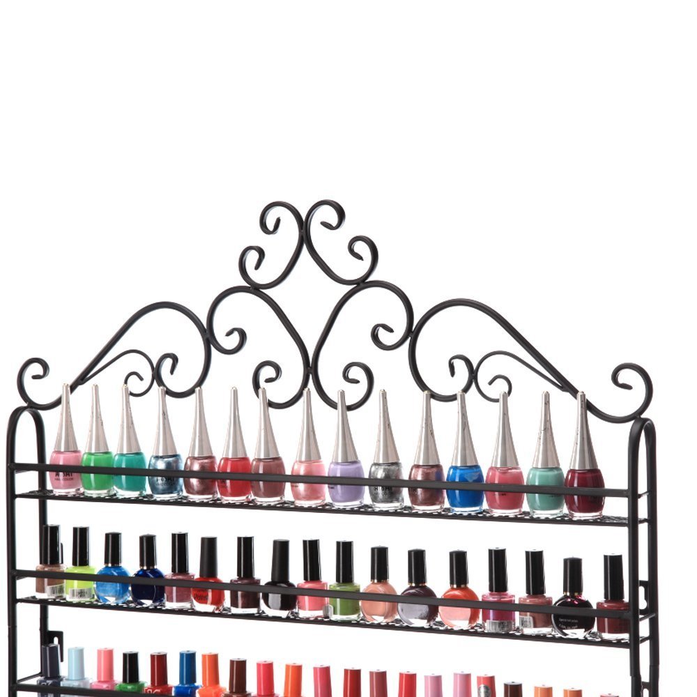 DAZONE DIY Mounted 6 Shelf Nail Polish Wall Rack Organizer Holds 120 Bottles Nail Polish or Essential Oils Black