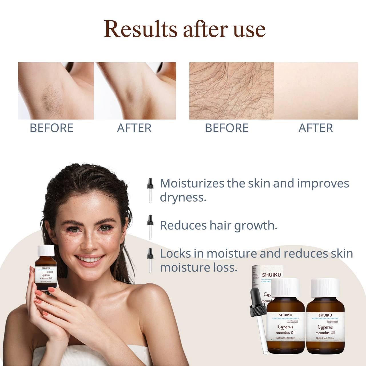 Shuiku Cyperus Rotundus Oil, Cyperus, 100% Pure Natural Oil For Reducing Body Hair Growth (2 Packs)
