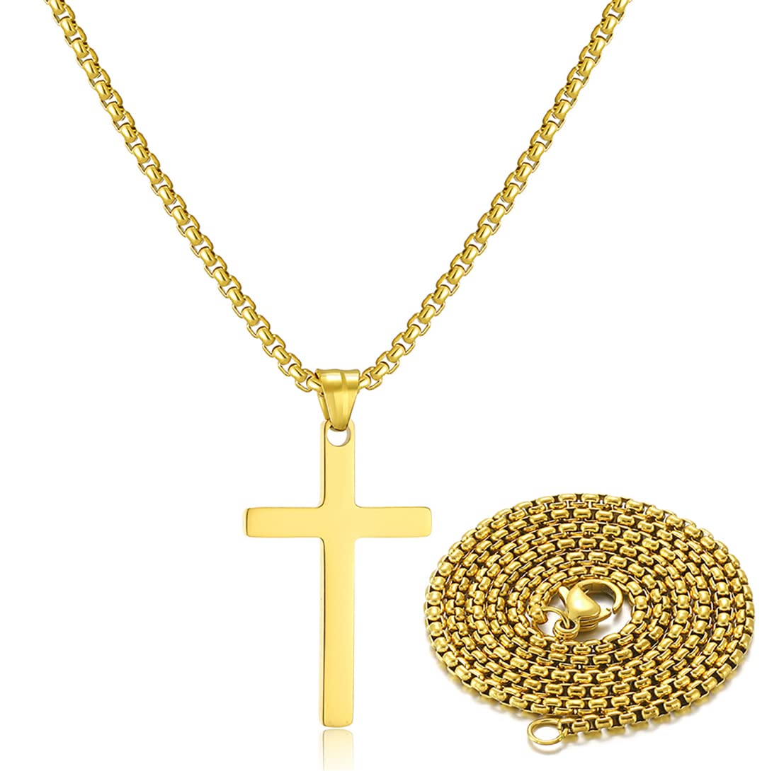 Stainless Steel Cross Necklace for men,Gold Cross Necklace for men tiny Small Cross Pendant Necklace 18 inches Simple Jewelry th