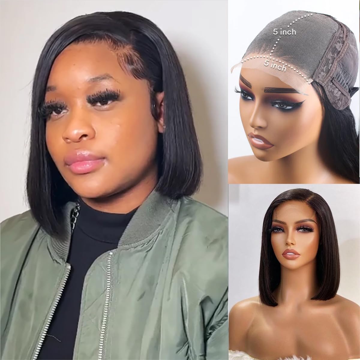 5x5 Closure Bob Wig Human Hair Straight Bob Lace Front Wigs Human Hair Short Bob Wigs for Black Women 150% Density HD Transparen