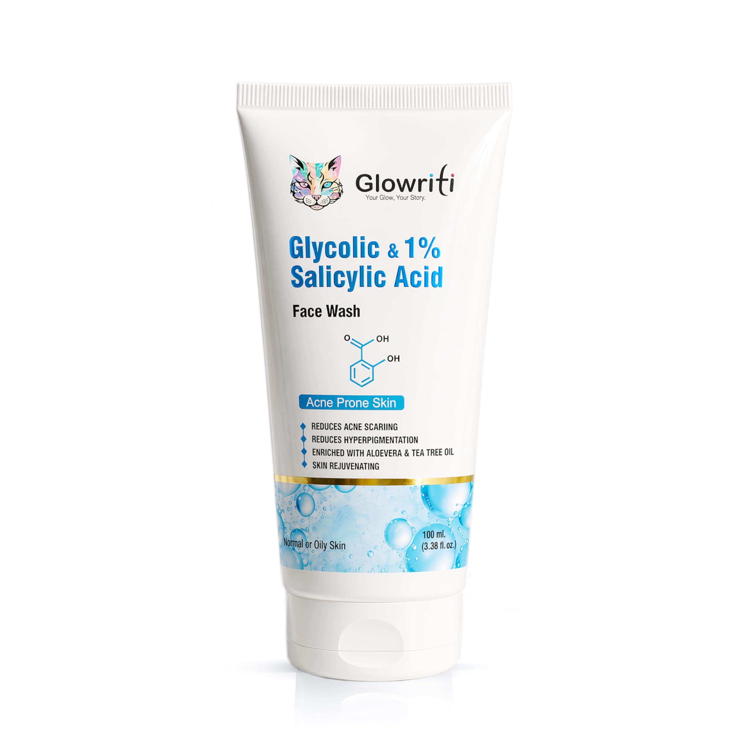 Glowriti Glycolic & 1% Salicylic Acid Face Wash For Acne Prone Skin  AntiAcne Cleanser For Men & Women  Fades Dark Spots & Ac