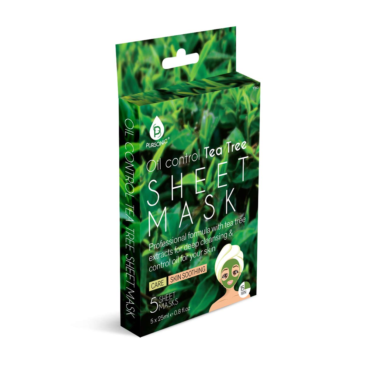Pursonic | Oil Control Tea Tree Sheet Mask for Acne Prone Skin, Reducing Blackheads and Whiteheads - Moisturizing & Soothing (Pa