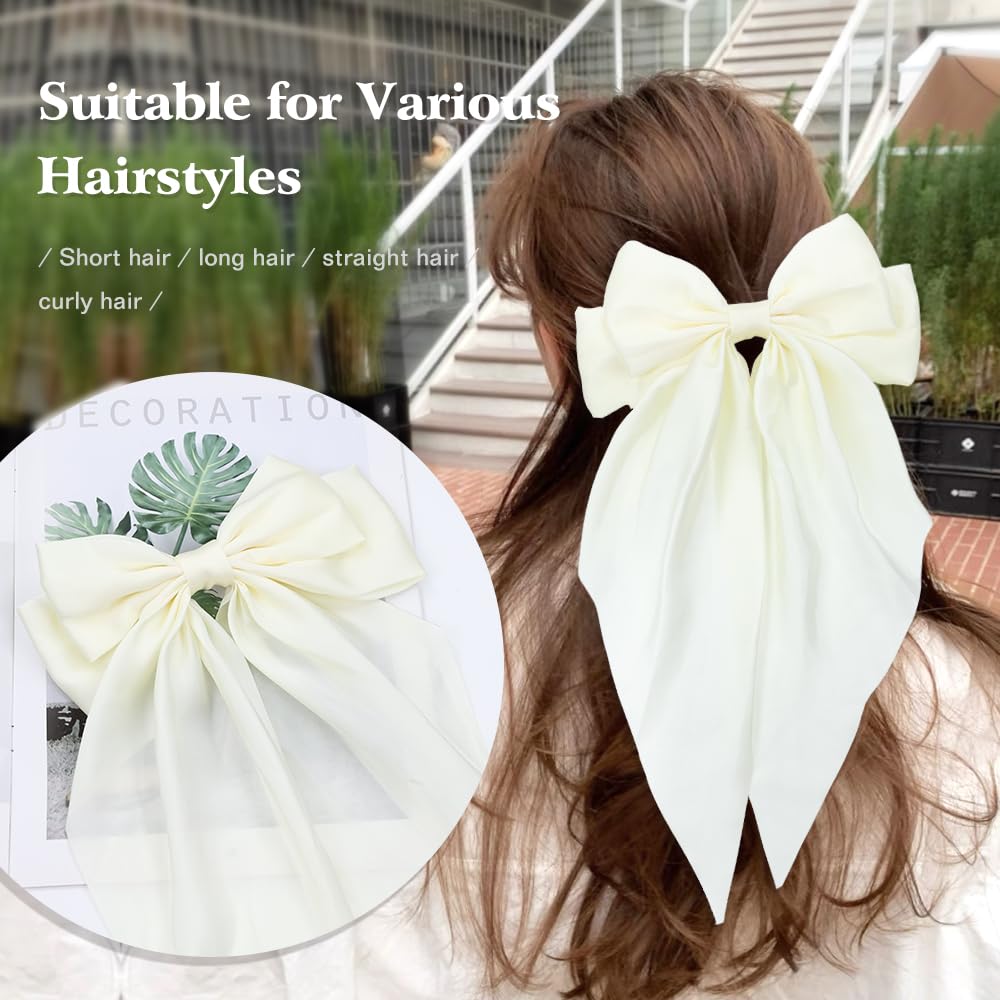 Cinaci 4 Pieces Large Big Oversized Satin Hair Bows With Long Tail French Barrettes Hair Clips Accessories For Women Girls Teens