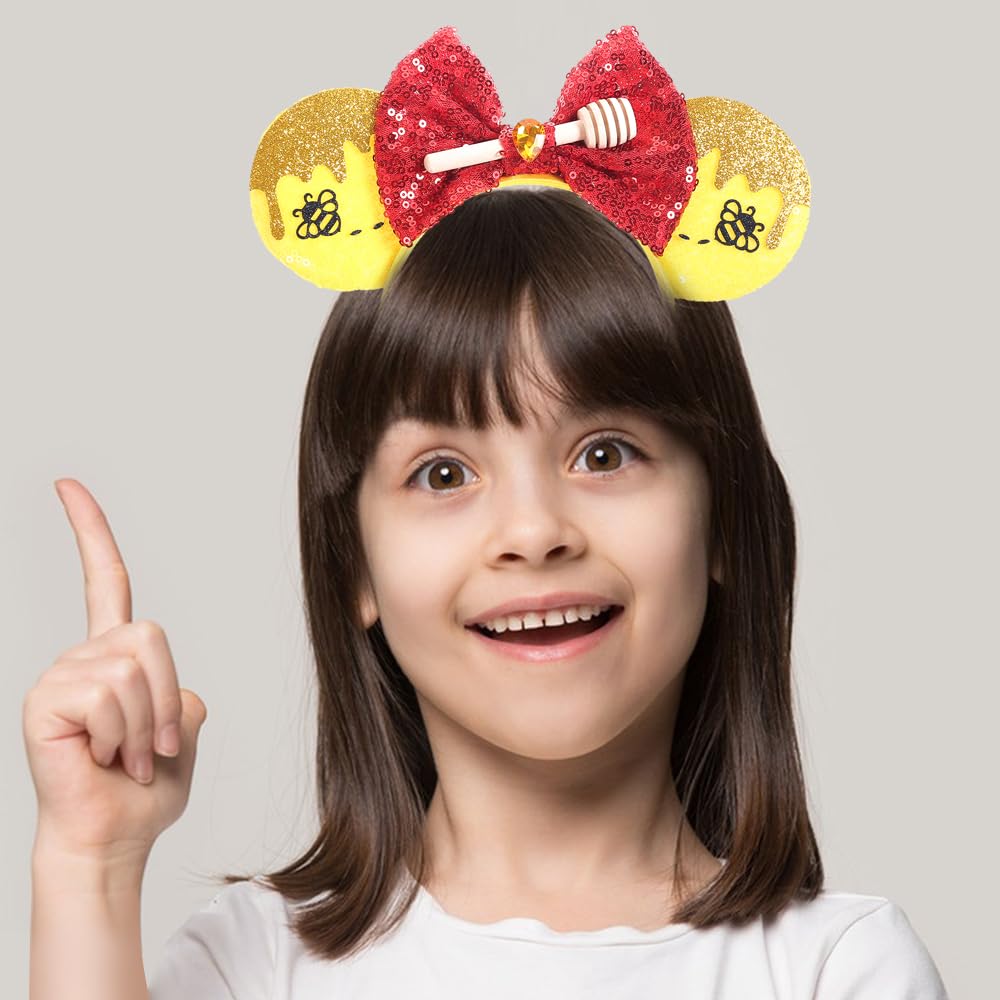 Jiahang Cartoon Mouse Ears Headband, Sequin Bow Hair Band With Bee, Party Decoration Costume Headwear For Teens Girls Women (Bee