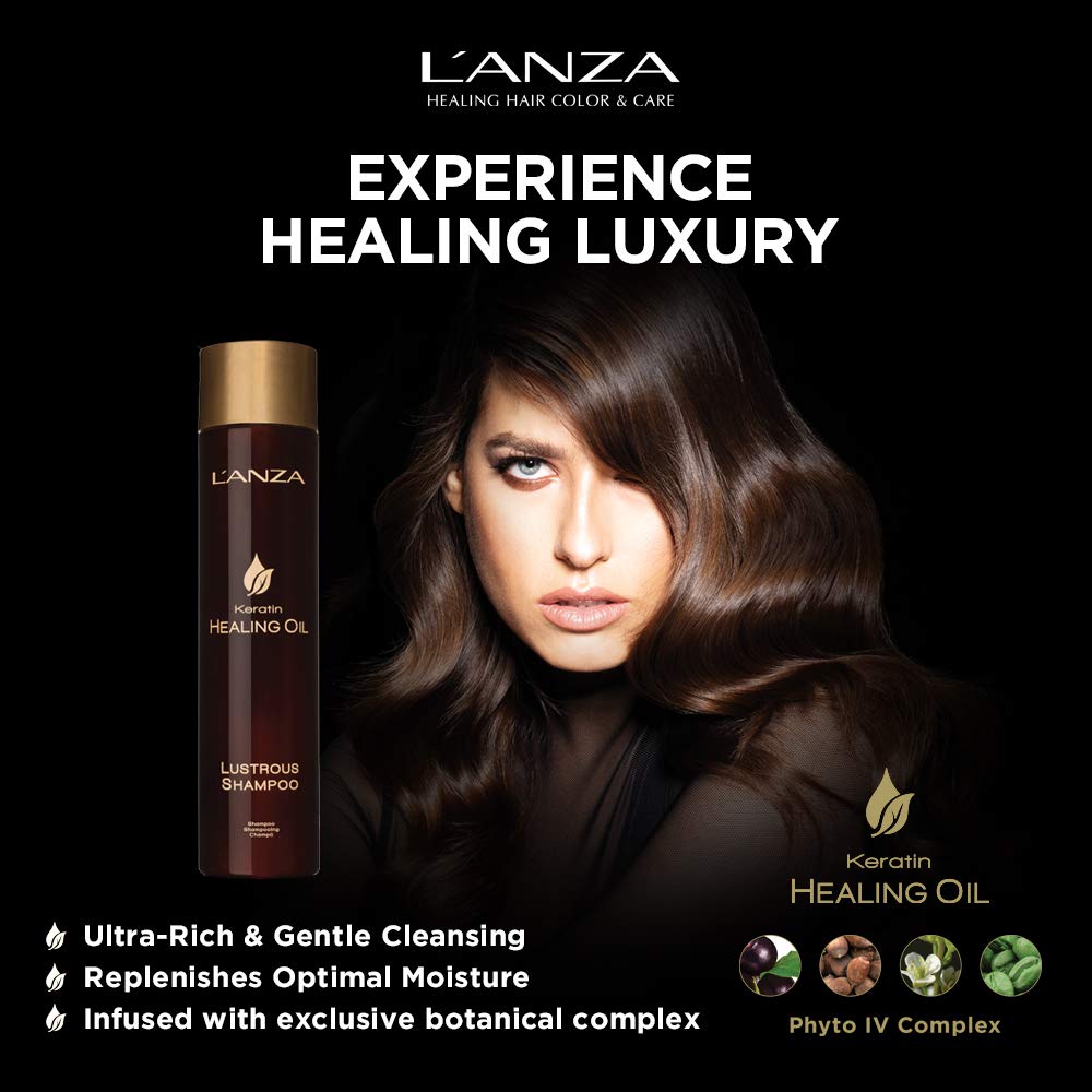 L'Anza Keratin Healing Oil Lustrous Shampoo, Keratin Shampoo For Dry Damaged Hair, Boosts Shine, Strength And Hair Health, Repai