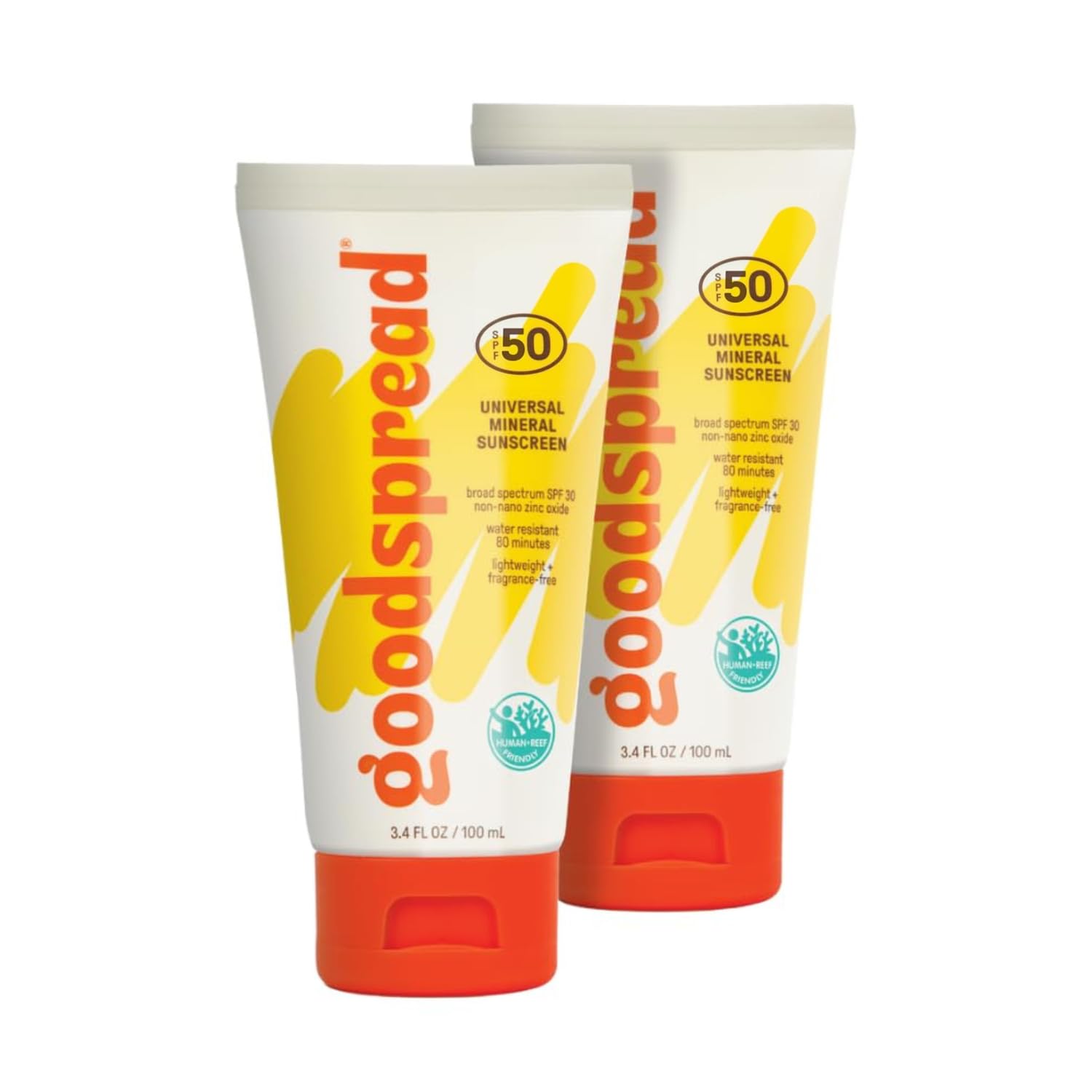 SPF 50 Mineral Sunscreen 2-Pack - No White Cast, Reef-Safe, Non-Nano Zinc, Water Resistant, Face & Body - Goodspread