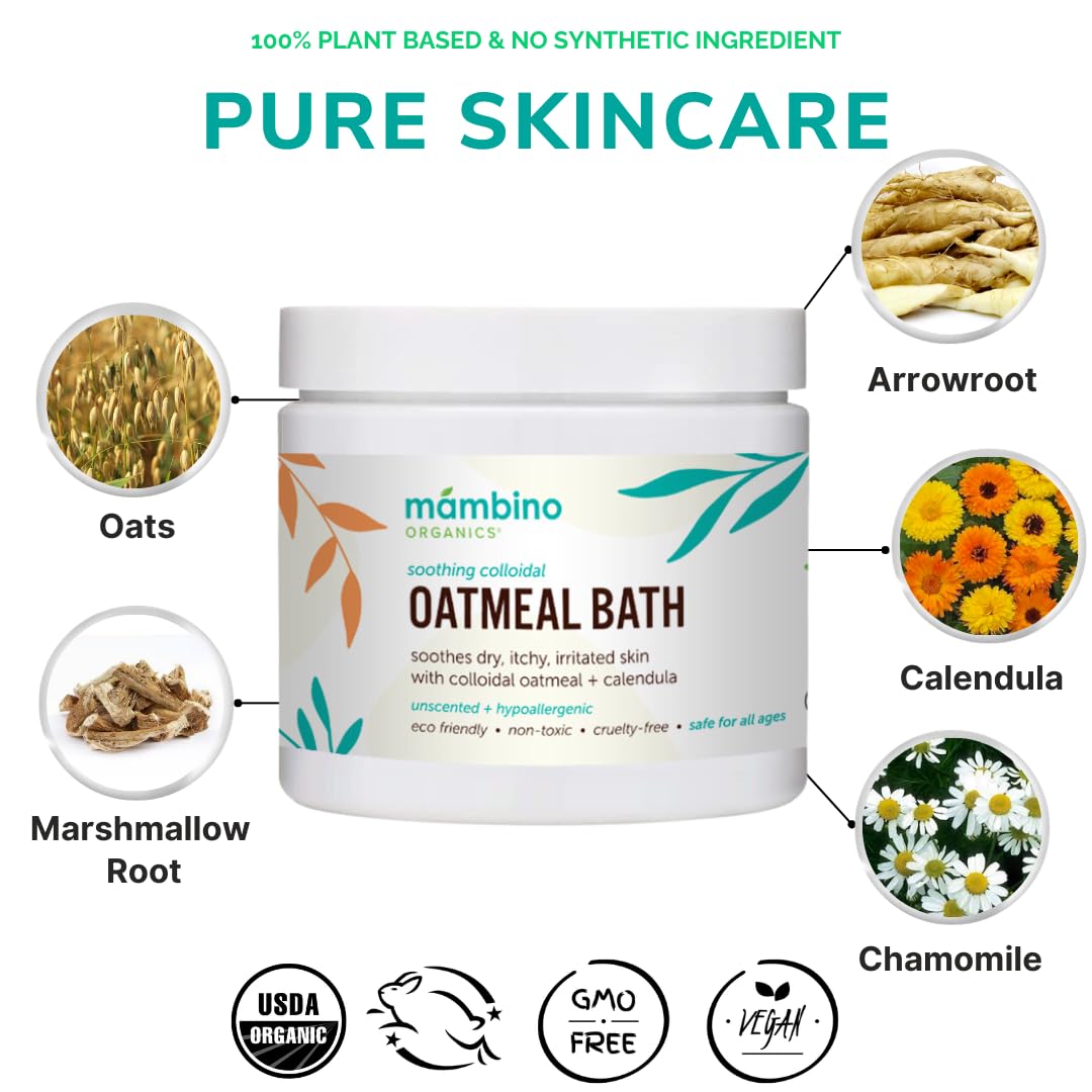 Organic Ultra-Sensitive Skin Calming Set - Natural Colloidal Oatmeal Bath Powder And Soothing Oil - All Natural Fragrance Free W