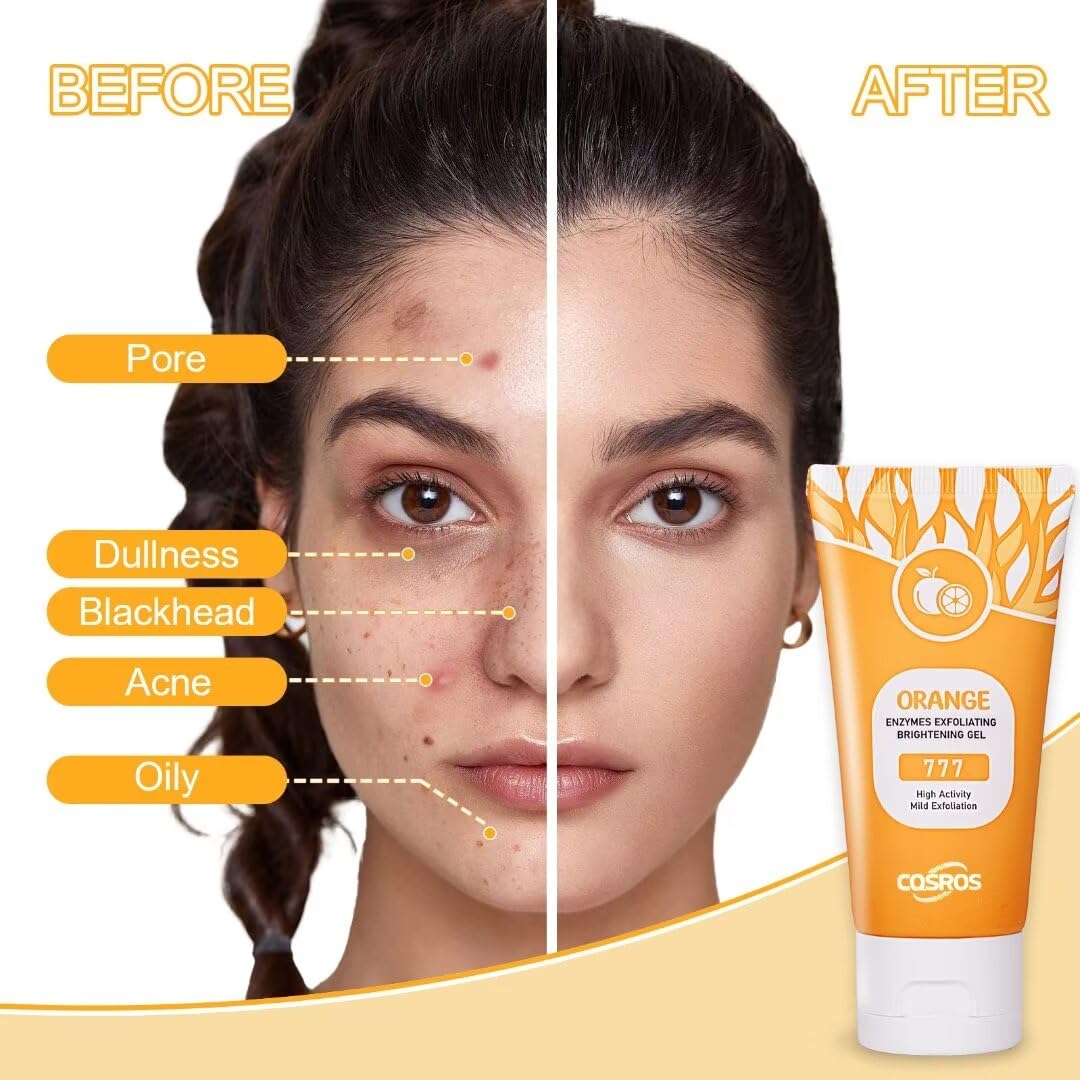 Orange Exfoliating Gel Scrub for Face and Body Skin, Deep Cleansing Moisturizing Skin Exfoliator Gel, Natural Orange Exfoliating