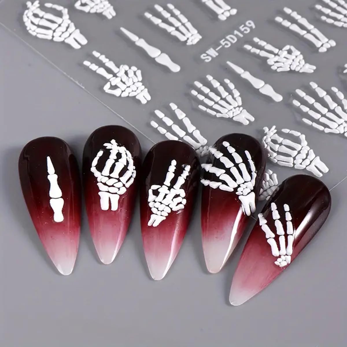 Halloween Nail Art Stickers Decals 5D Embossed Skeleton Nail Decals 2Pcs Fantasy Bone Skeleton Design Halloween Nail Stickers Na