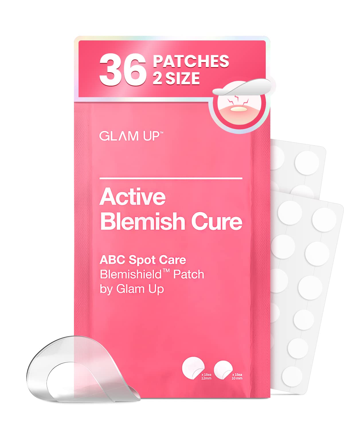 Glam Up Hydrocolloid Blemish Pimple Zit Patches - Invisible Ultra Thin Spot Cover Stickers For Face And Skin, Strong Water-Proof