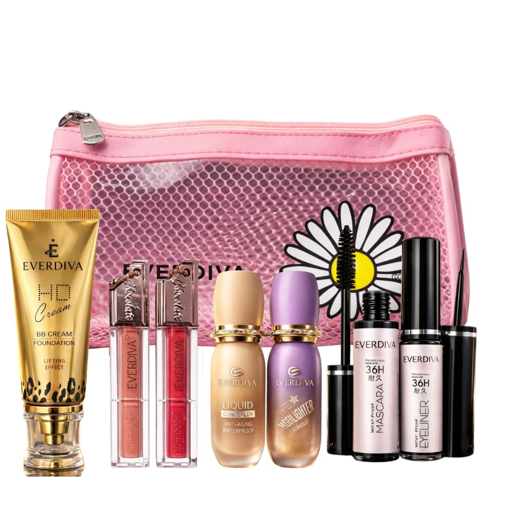 Liquid Concealer & Liquid Highlighter Makeup Combo Kit | 2 Liquid Lipsticks, Hd Glow Bb Cream, Mascara & Eyeliner With Makeup Ba