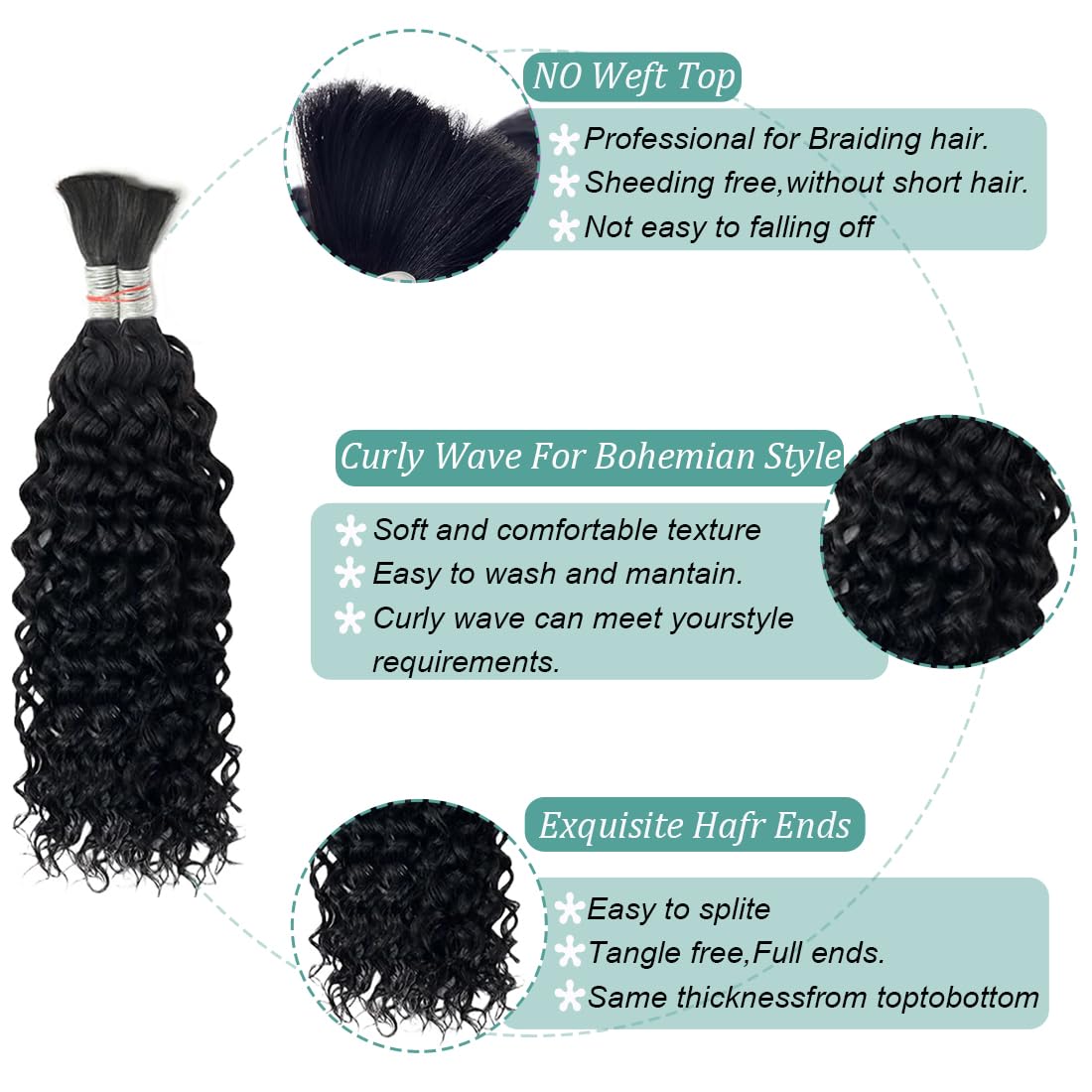 Curly Wave Bulk Human Hair For Braiding No Weft Unprocessed Brazilian Virgin Human Hair Extensions Wet And Wavy Micro Braiding H