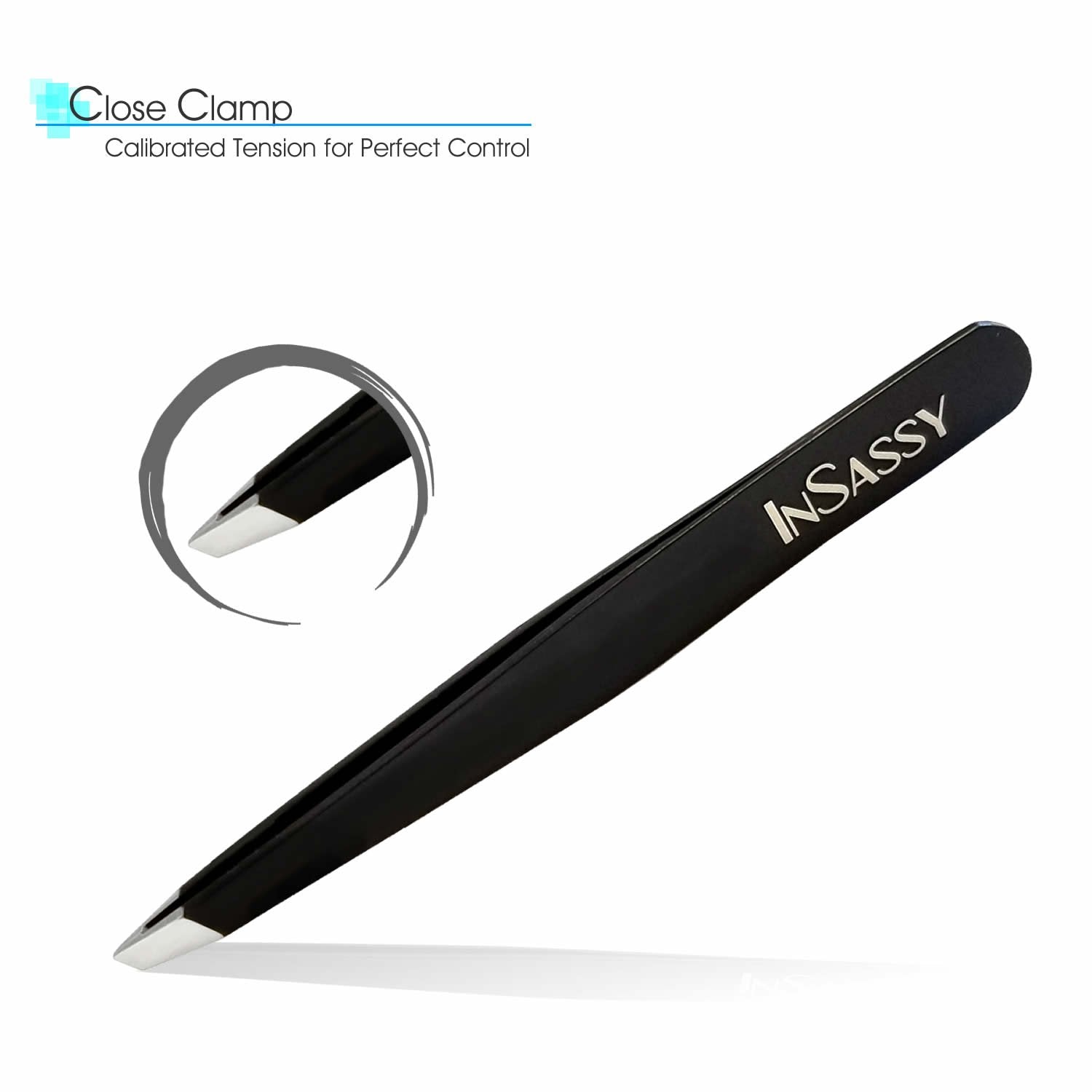 InSassy Tweezers - Precision Professional Stainless Steel Slant Tip Tweezer for Eyebrows