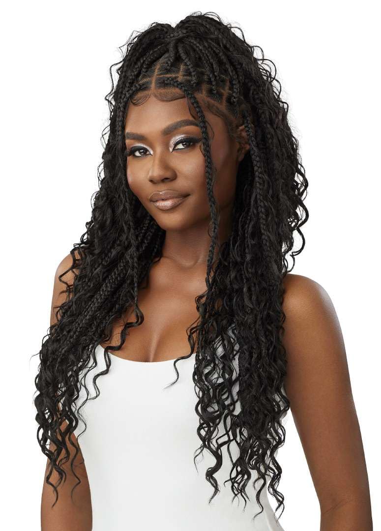 Outre - 100% Fully Hand Tied Whole Lace Wig - Boho Box Braids 28 (DARK BROWN 2)
