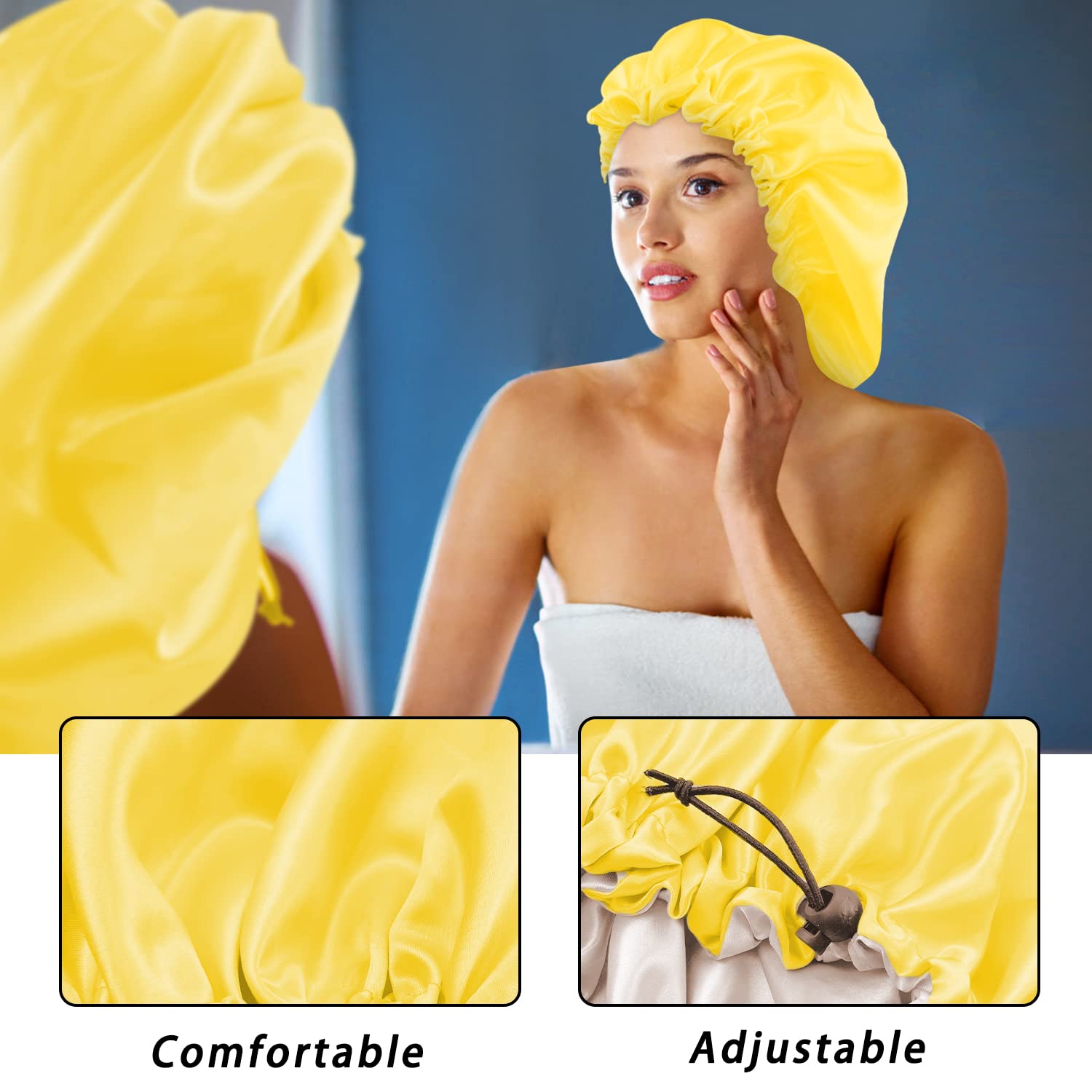 Satin Bonnet Silk Bonnet For Curly Hair Bonnet Braid Bonnet For Sleeping Bonnets For Women Large Double-Layer Adjustable