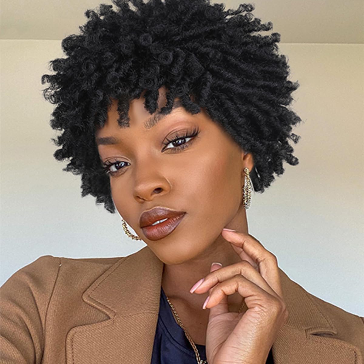 SUN LOCS Short Dreadlocks Wigs for Black Women and Men, Pixie Cut Synthetic Afro Twists Dreadlocks Wig Faux Locs Braided Full Ha