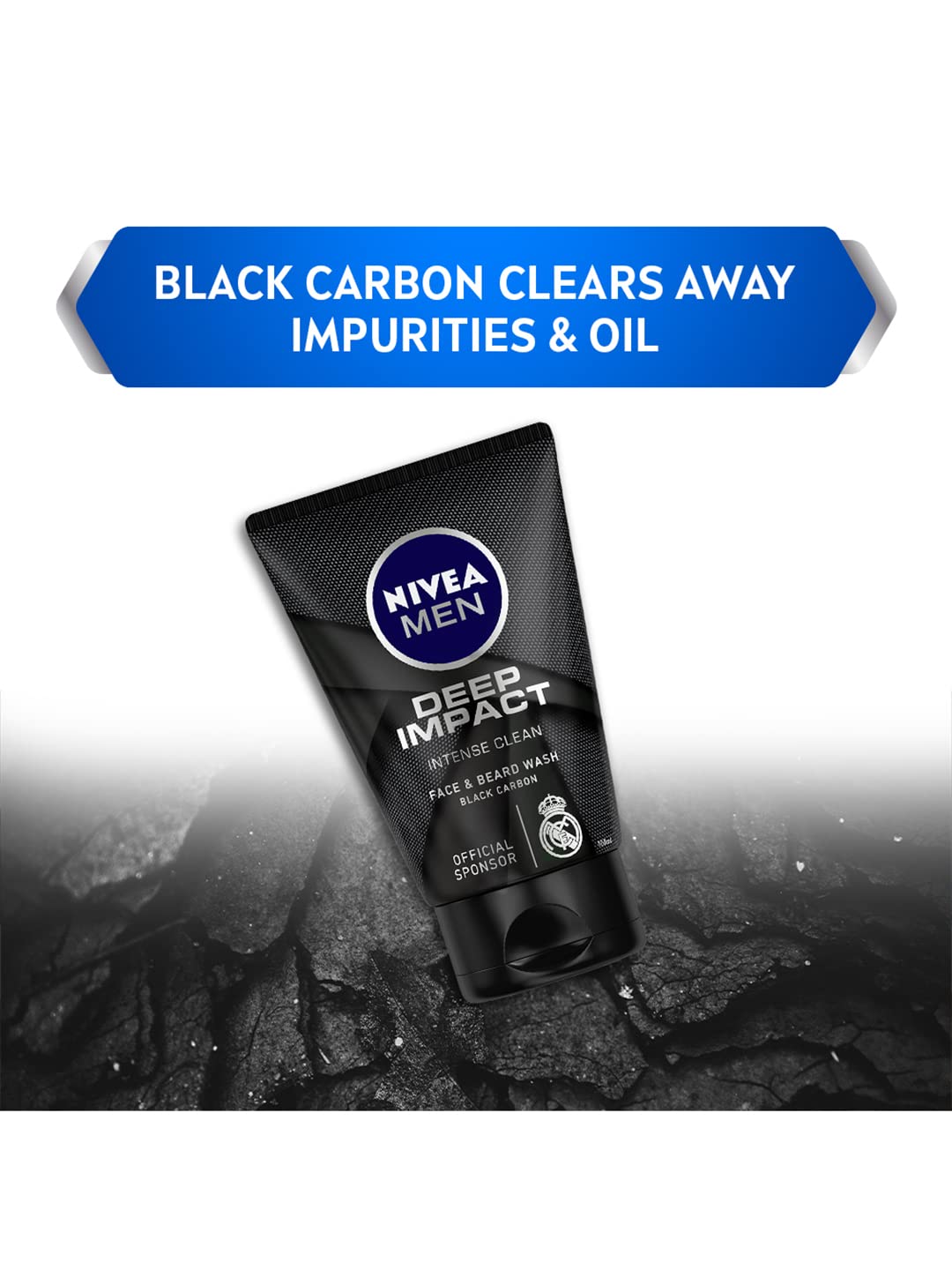 Nivea Men Deep Impact Intense Clean Face And Beard Wash - Black Carbon, 100 Ml (3.3 Oz)