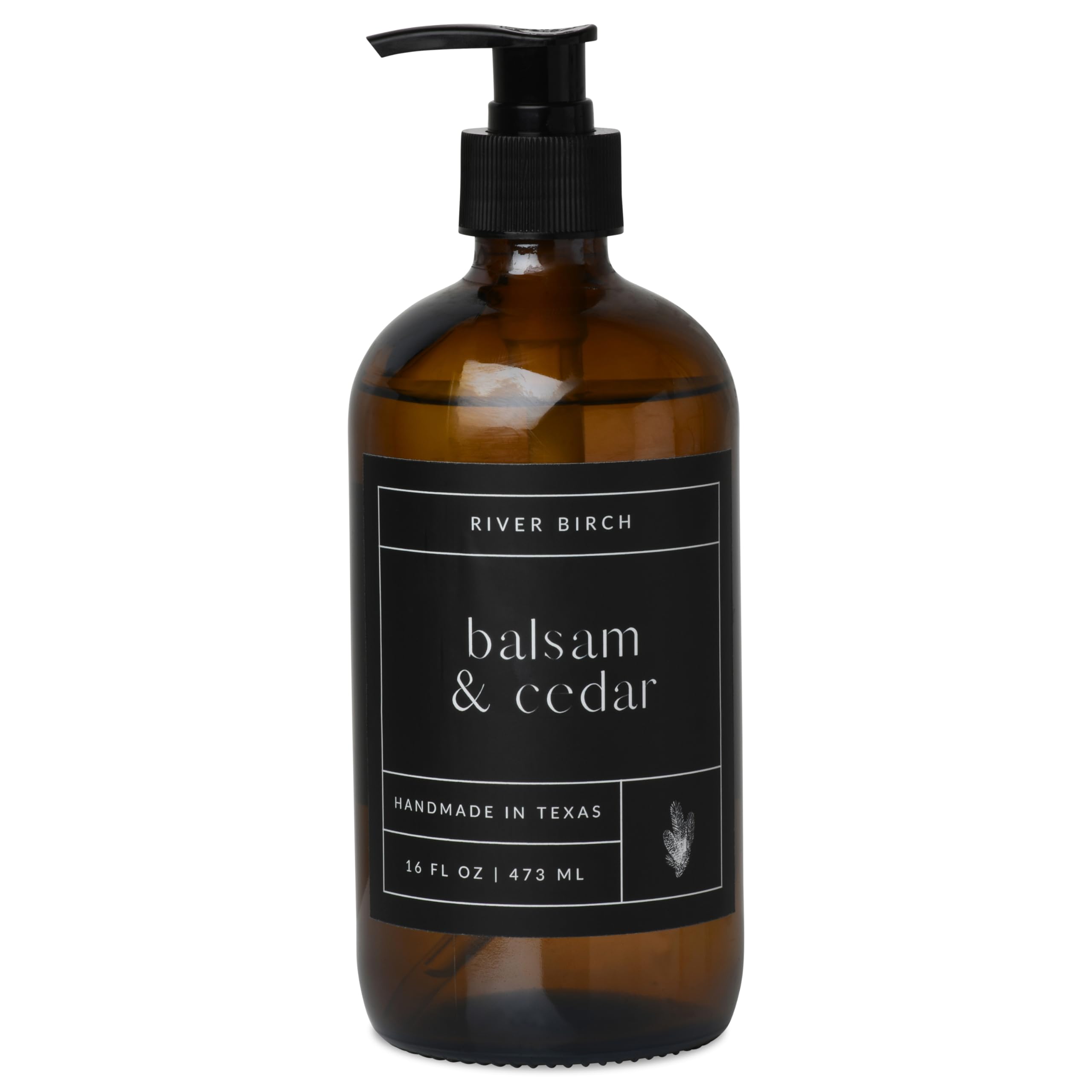 River Birch Balsam & Cedar Scented Natural Hand Soap -Handmade Hand Soap -Moisturizing Hand Wash with Amber Glass Dispenser - Lu