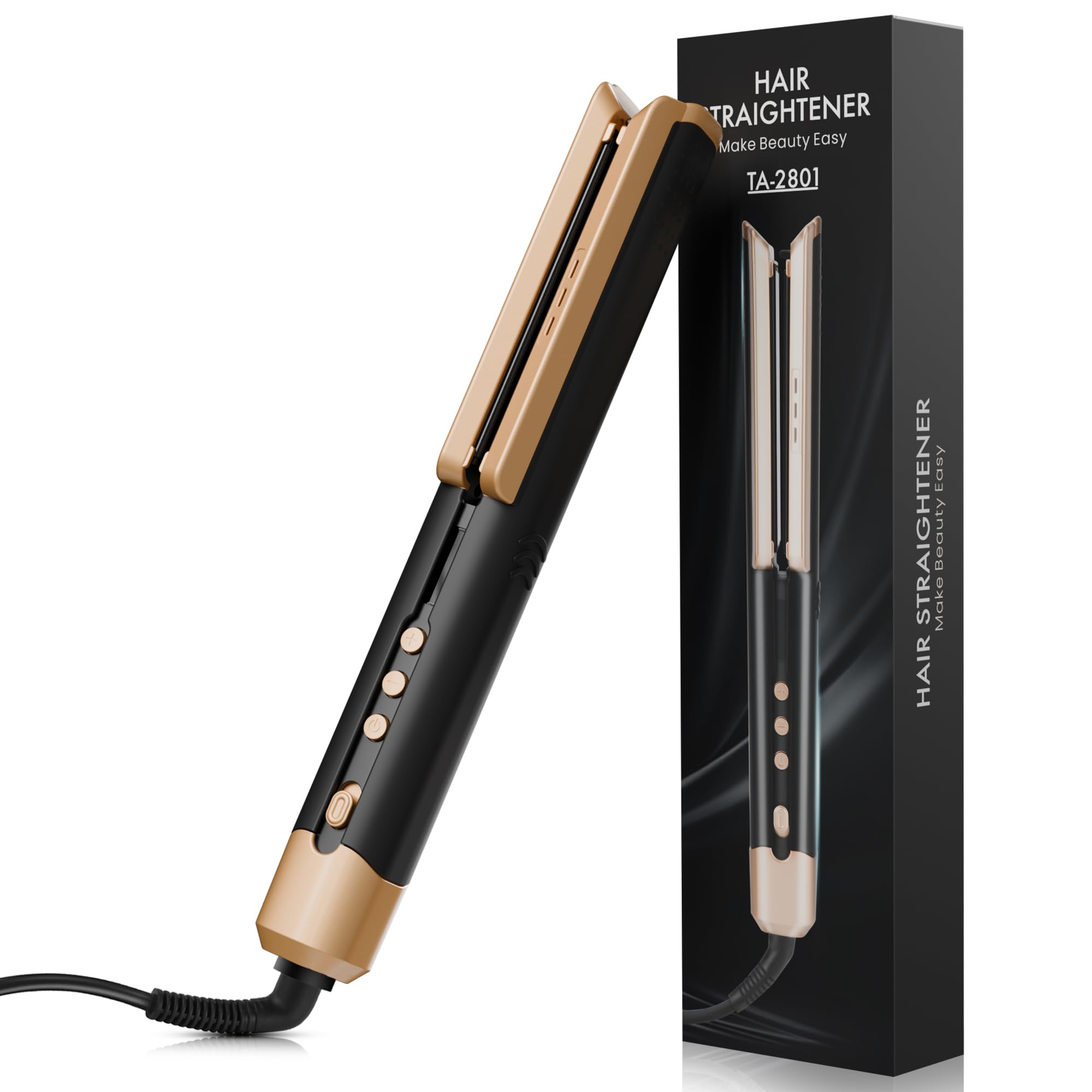 Hair Straightener Flat Iron, 1 3/4 Wide Ceramic Plates Ionic (Black)
