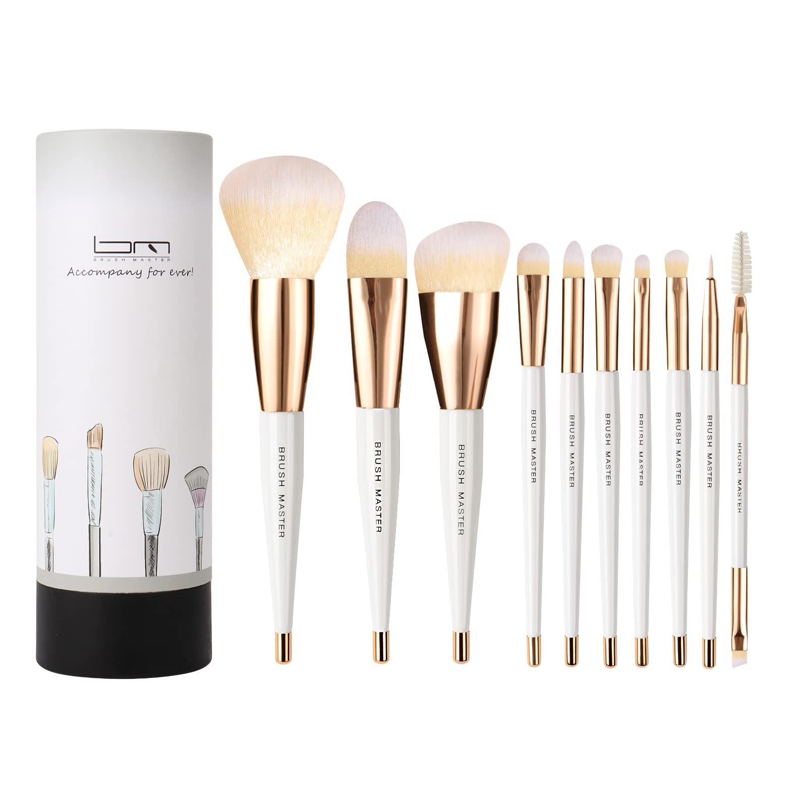 Brush Master 10Pcs Makeup Brushes Set Professional Kabuki Foundation Eyeshadow Blush Blending Lip Full Face Cosmetic Kit W/Makeu