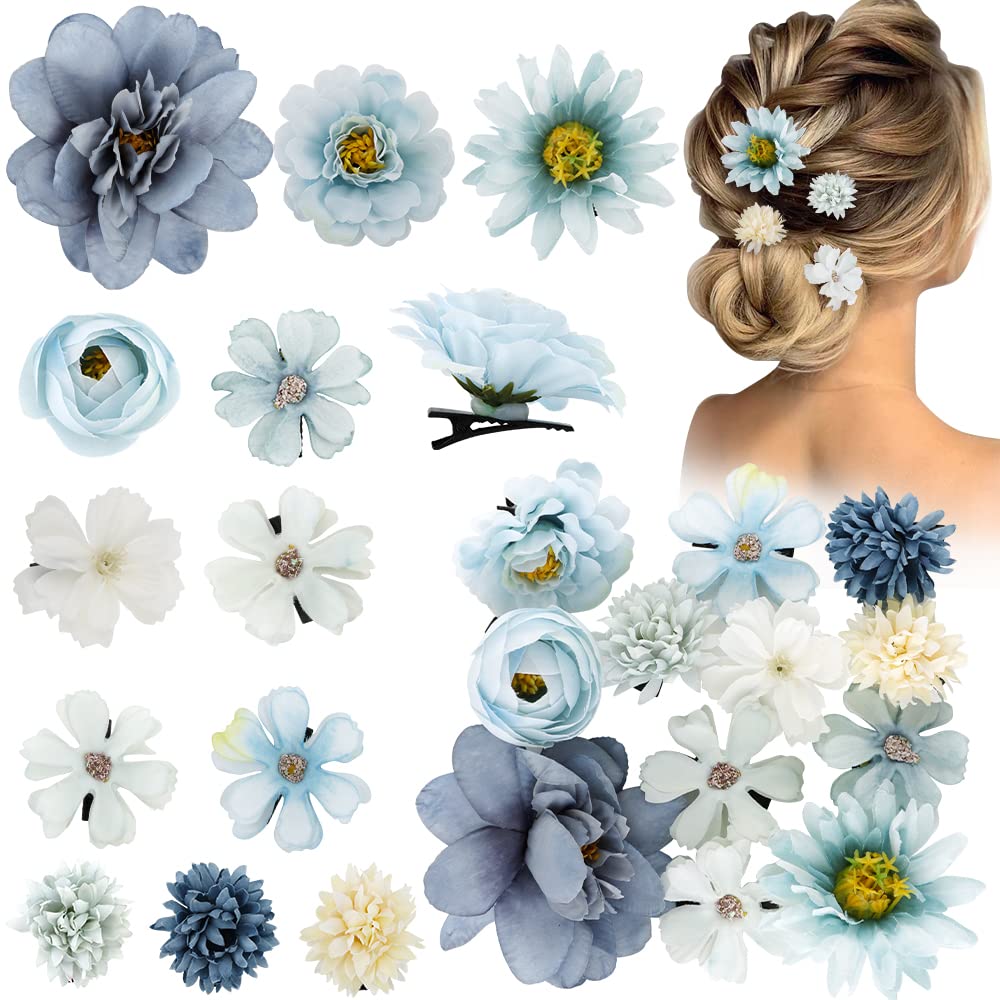 Ahoney 12 Pieces Bohemian Flowers Hair Clips for Women Girls, Hawaiian Artificial Multiple Flower Chiffon Flower Hair Pin Hair A