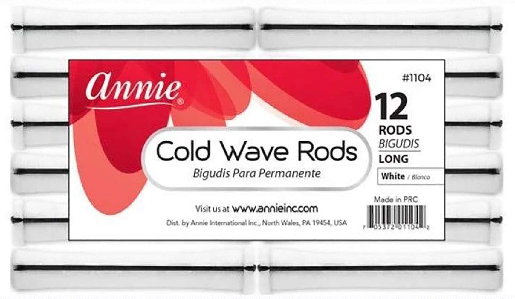 Annie Long Cold Wave Rods with Rubber Band for Hair Curling and Perm Styling - White - Set of 3 Packs of 12 (36 Pieces)