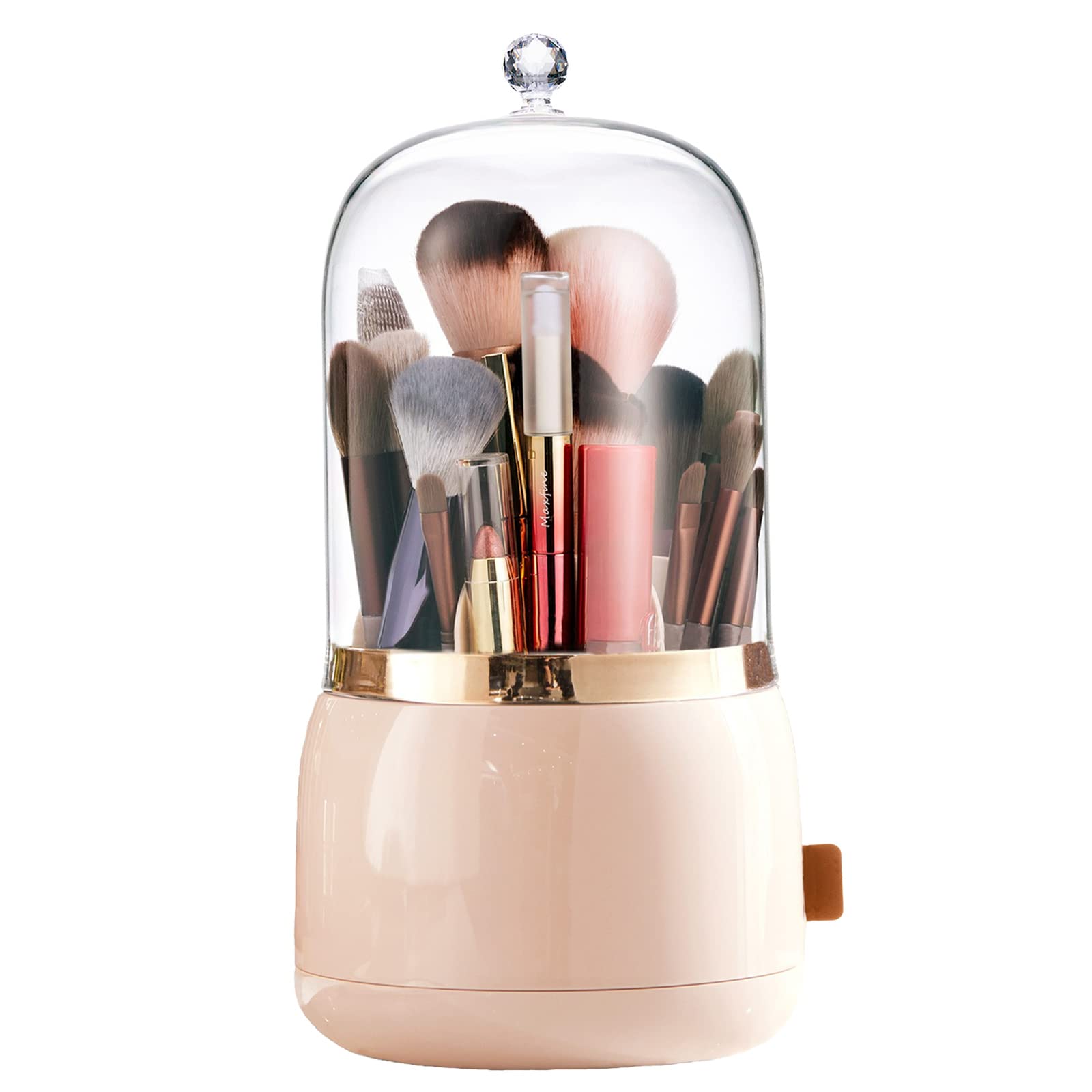 DEEIF Makeup Brush Holder Organizer with Lid 360 Rotating Dustproof Makeup Brushes Organizer for Vanity (Blush Pink)