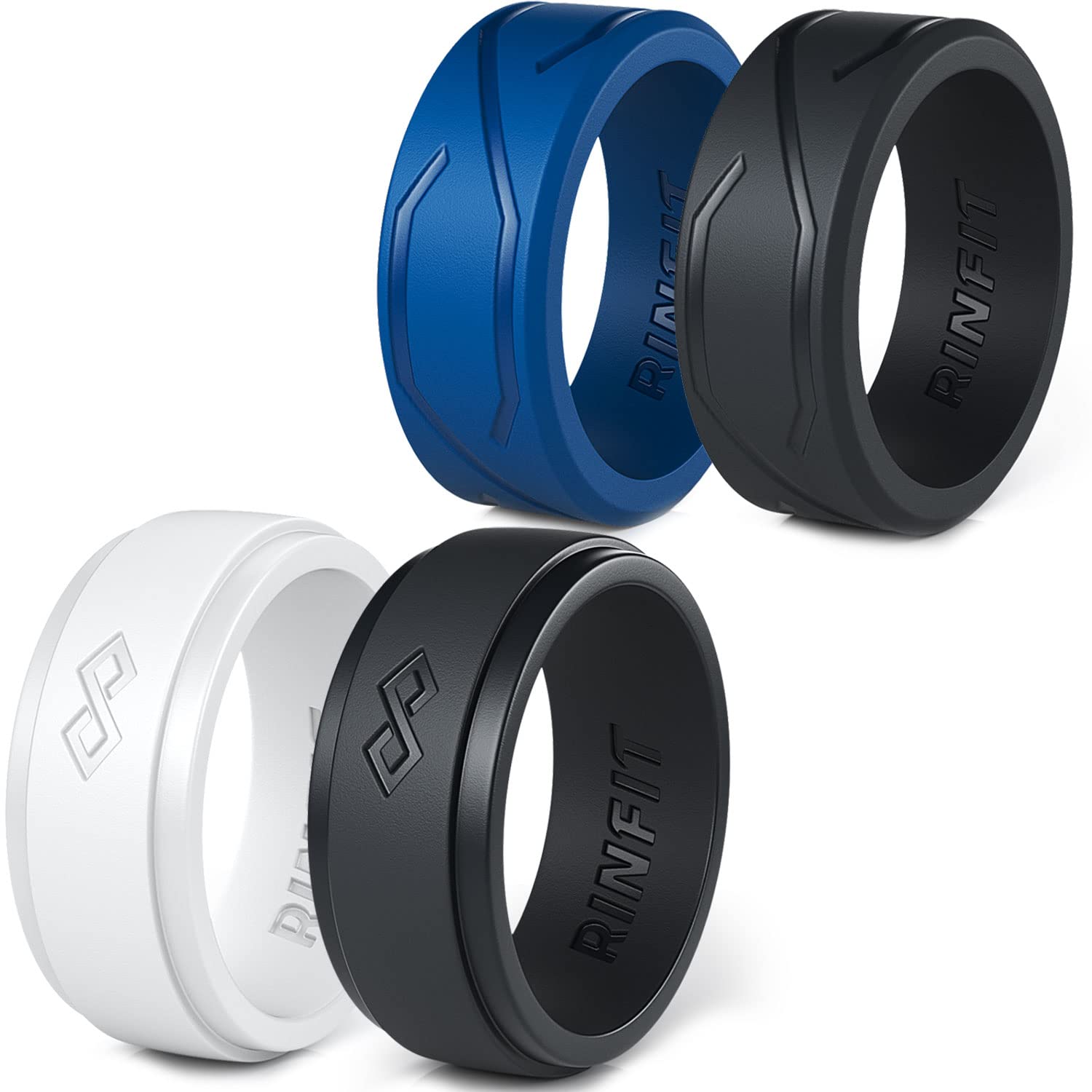 Rinfit Silicone Rings for Men 9mm Wide, 2.2mm Thick - Mens Rubber Wedding Bands - 4Love Collection Patented Design - Pack AR, Si