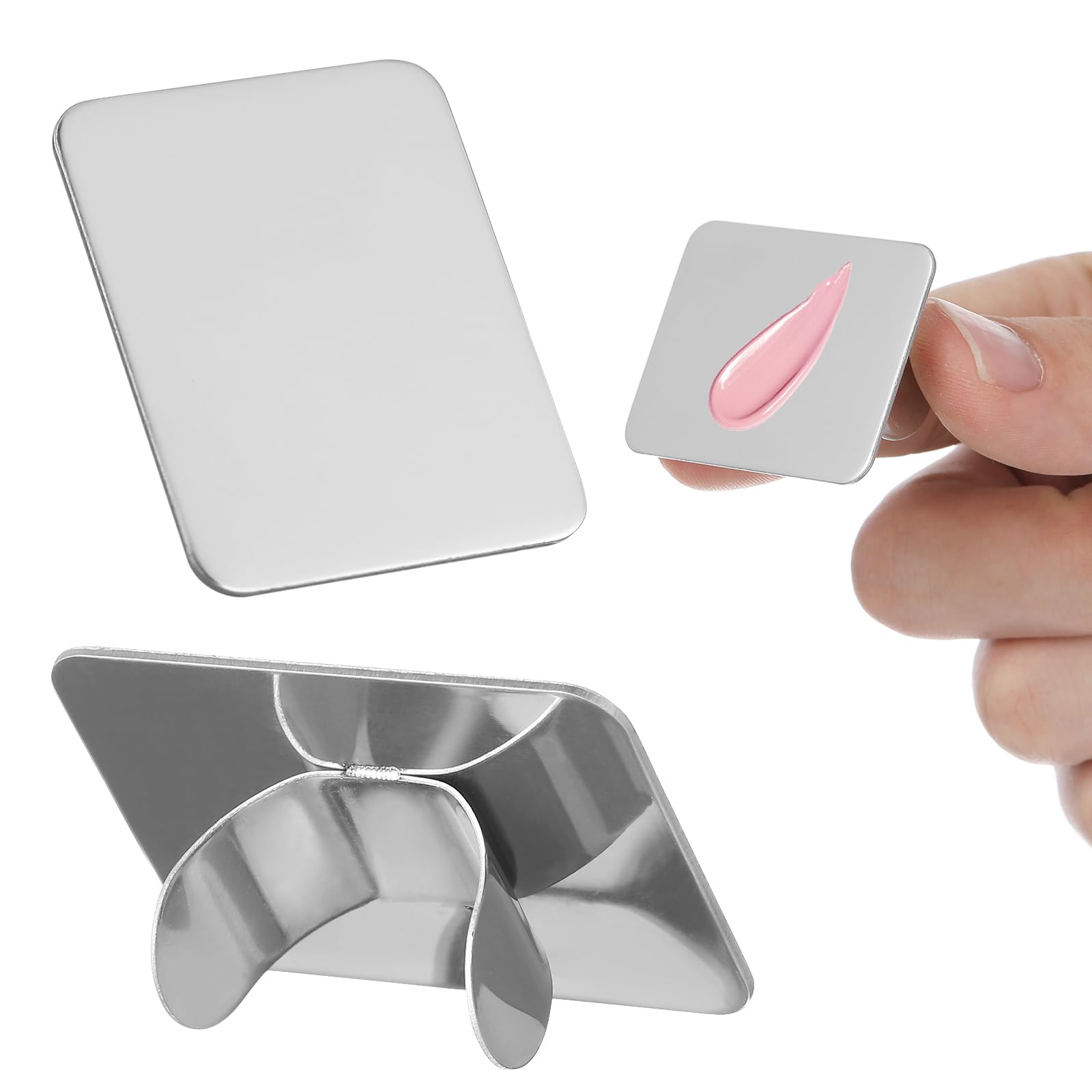 Frcolor 2Pcs Nail Art Palette Stainless Steel Makeup Mixing Palette Ring Nail Diy Art Design Paint Color Mixing Palette Metal To