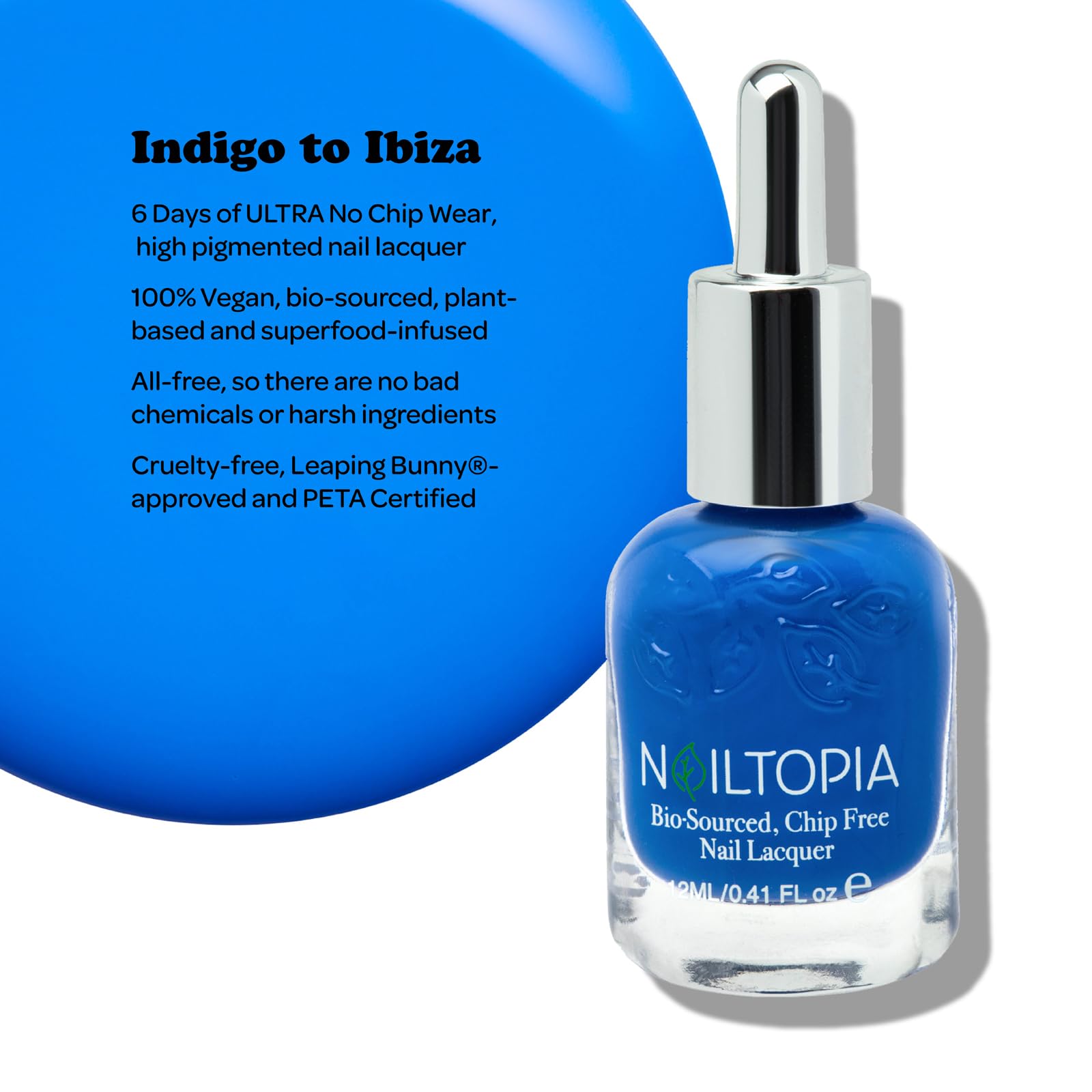 Nailtopia - Plant-Based Chip Free Nail Lacquer - Non Toxic, Bio-Sourced, Long-Lasting, Strengthening Polish - Indigo To Ibiza (O