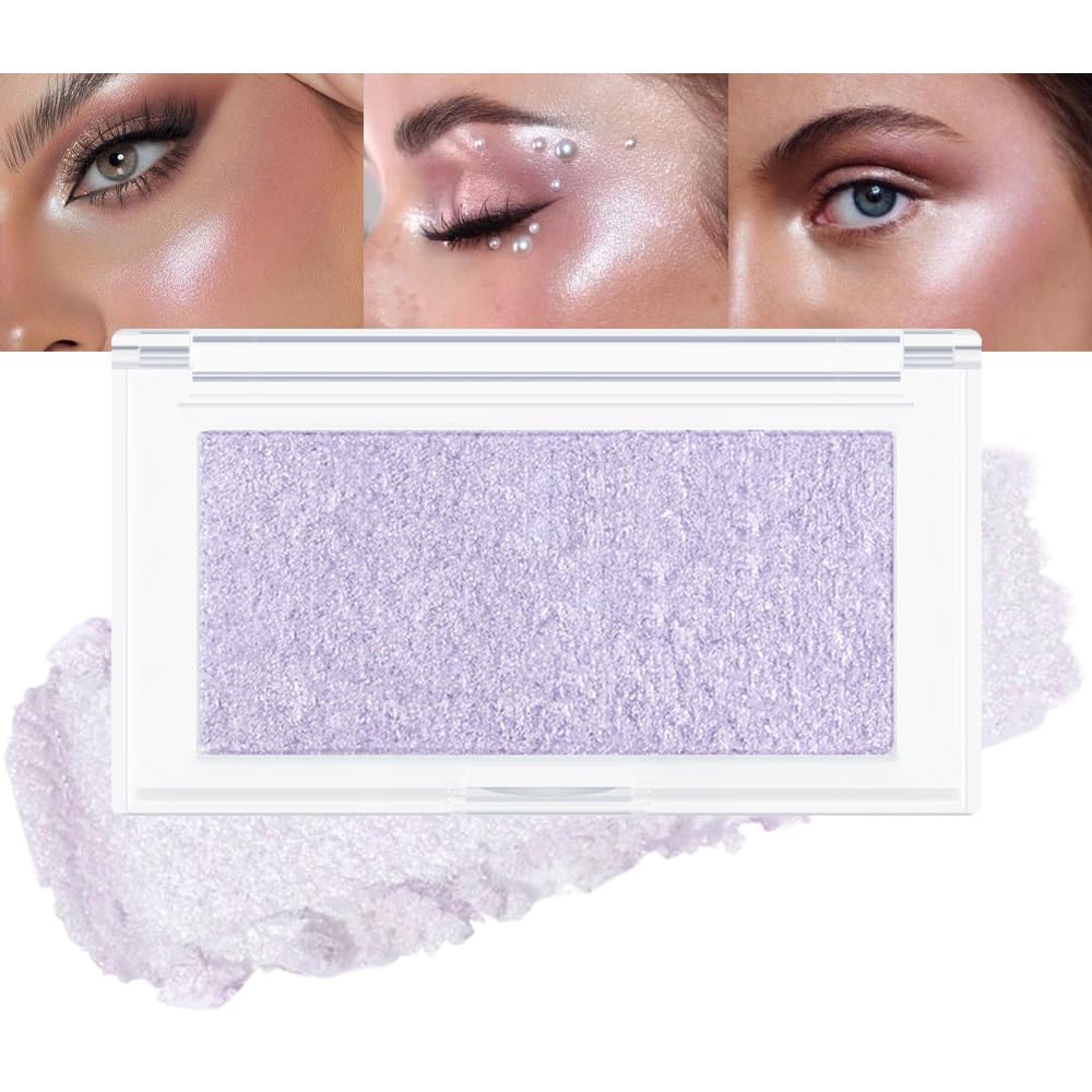 Pearl Purple Shimmer Glitter Highlighter Makeup Contour Powder,Silver Glitter Highlighter Face Illuminator Highlighter, Illumina