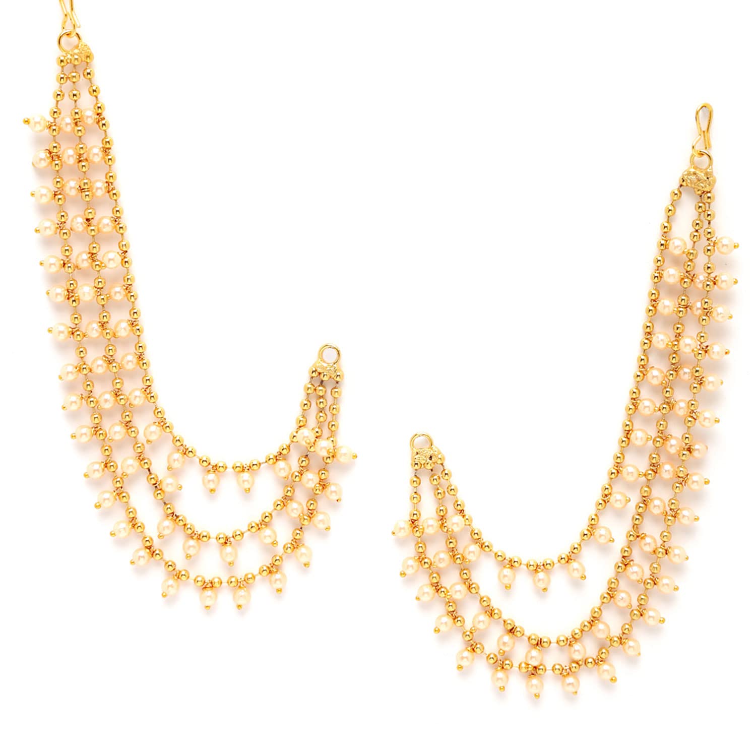 ZENEME Traditional Brass 18 K Gold Plated Wedding Jewellery Bahubali Inspired Long Chain Jhumki Earrings for Women and Girl (Dei