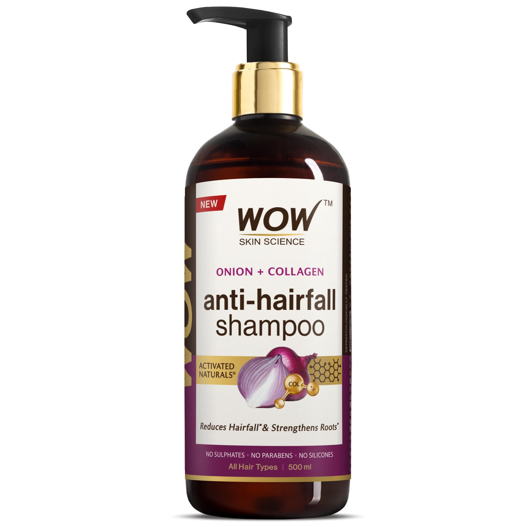 Wow Skin Science Onion & Collagen Anti-Hairfall Shampoo|Reduces Hairfall|Strengthens Roots|Nourishes Scalp|Prevents Breakage|Enh