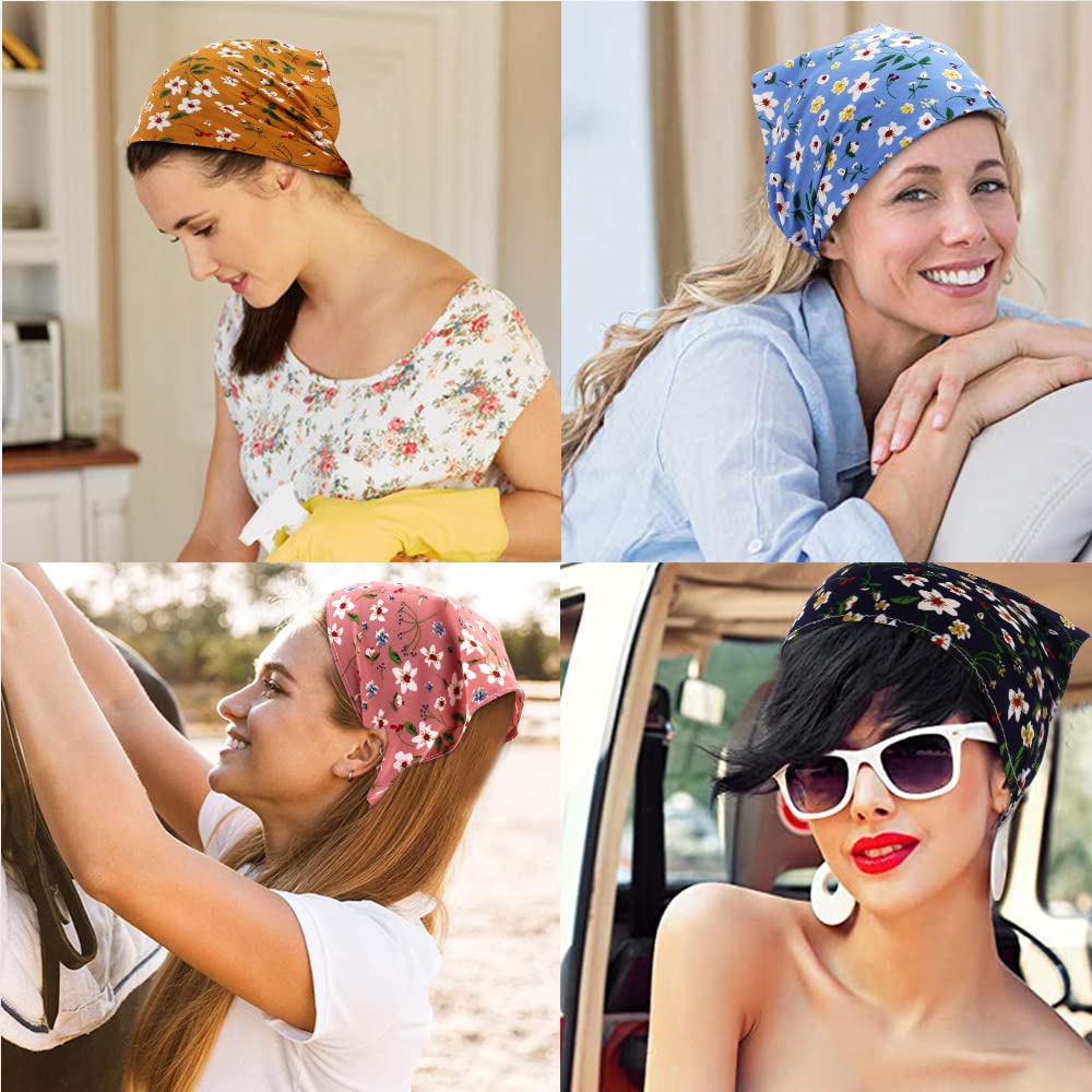 Tobatoba Floral Hair Scarf Headband 5 Pcs - Chiffon Boho Headbands For Women Elastic Head Bandana Floral Bandana Headbands For W