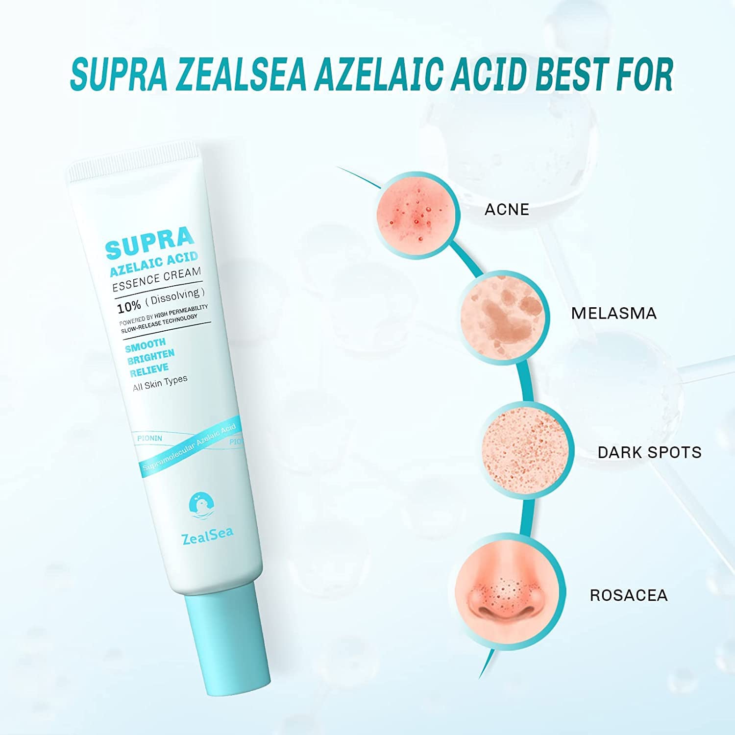 ZealSea Azelaic Acid 10% Facial Cream, for Redness Relief Face, Rosacea Acne Treatment, Pimple Pigmentation Blackhead, Balance E