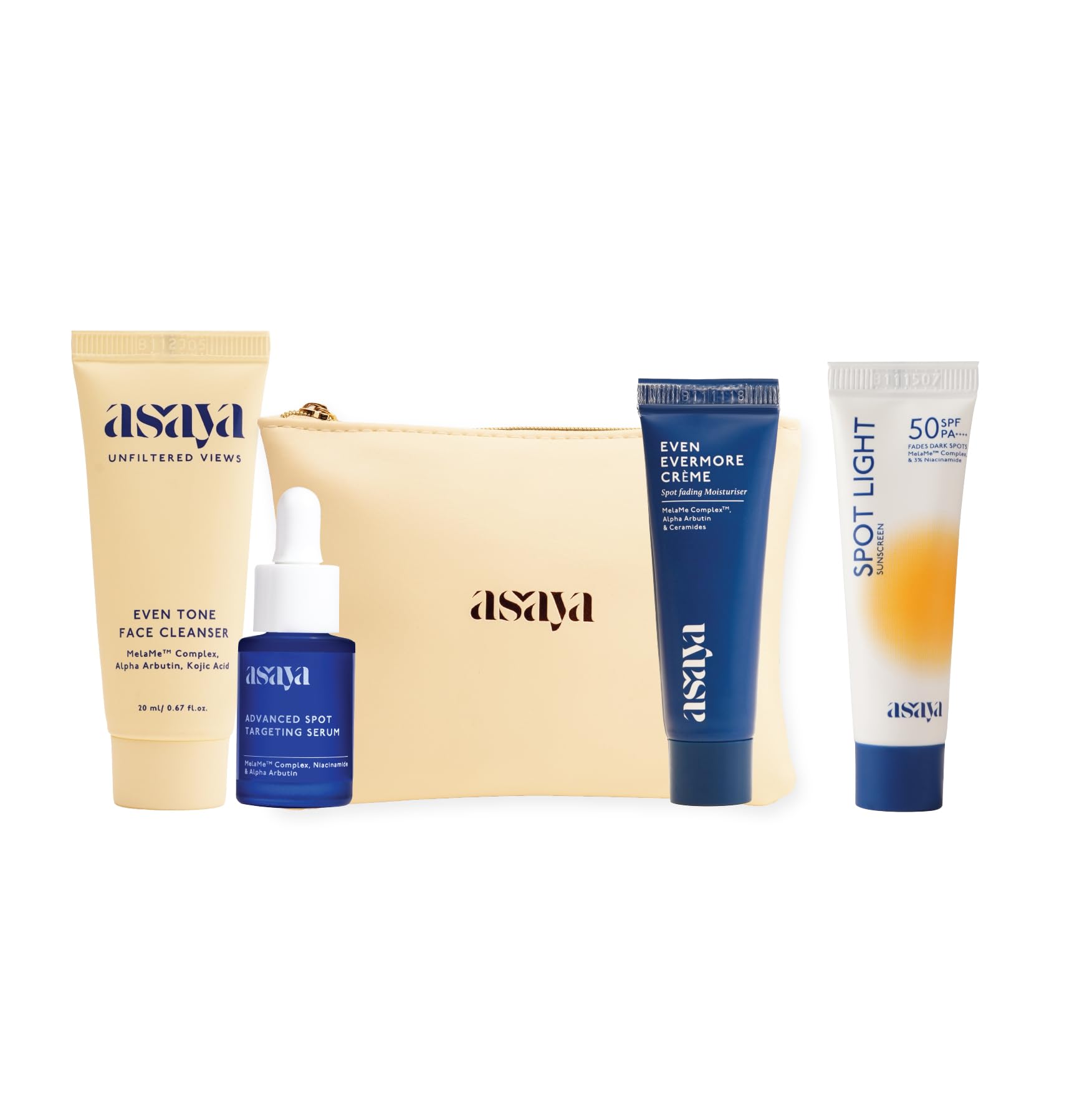 Asaya Travel Kit | Gift For Women | With Free Travel Pouch Bag | Face Wash Cleanser, Serum, Moisturizer & Sunscreen (Csms Combo)