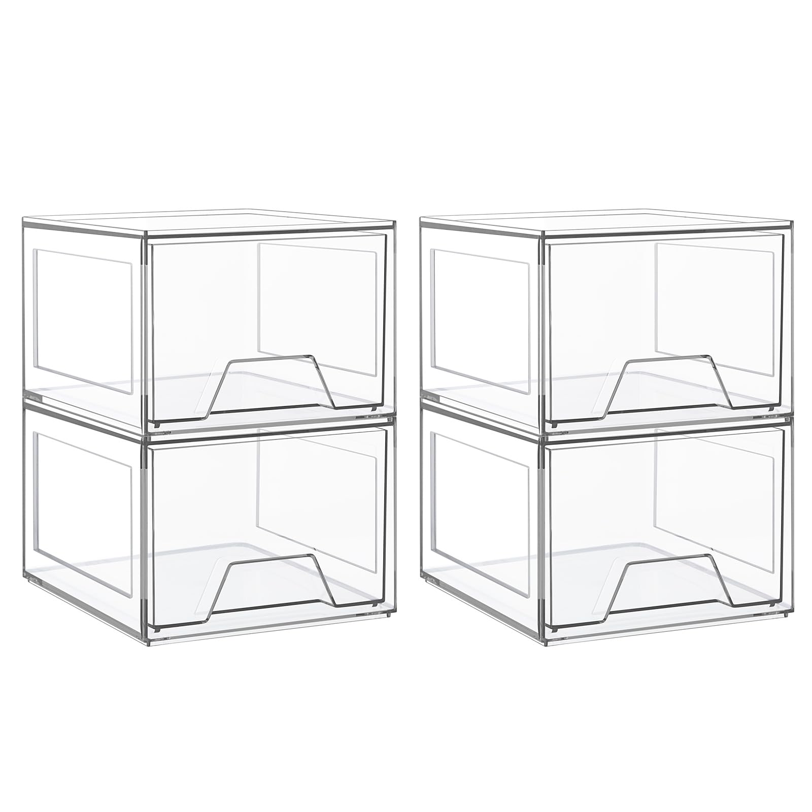 Amaoot 4 Pack Stackable Makeup Organizer, Acrylic Bathroom Organizer And Storage Drawers, Clear Plastic Drawer Storage Bins For