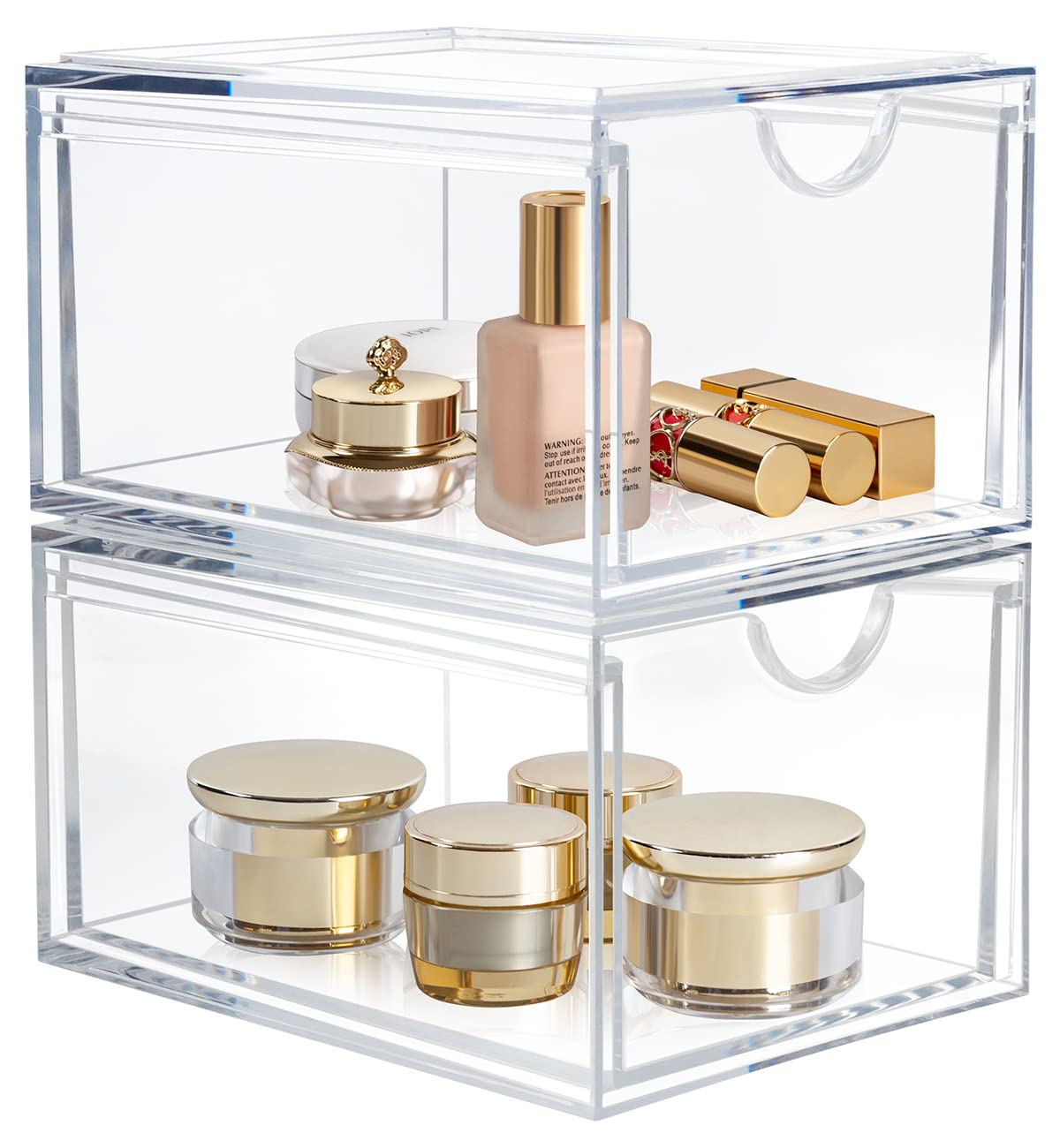 Ameitech 2 Pack Clear Stackable Storage Drawer, Bathroom Makeup Organizer, Plastic Storage Bins, Acrylic Organization And Storag