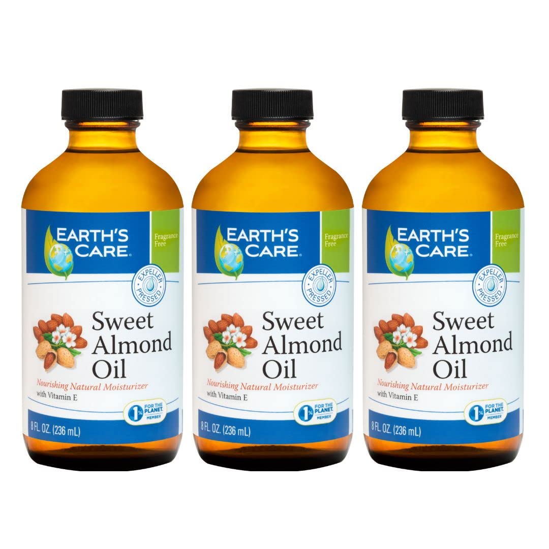 Earths Care Sweet Almond Oil - Expeller Pressed Almond Oil for Skin and Hair 8 FL. OZ. (3 Bottles)