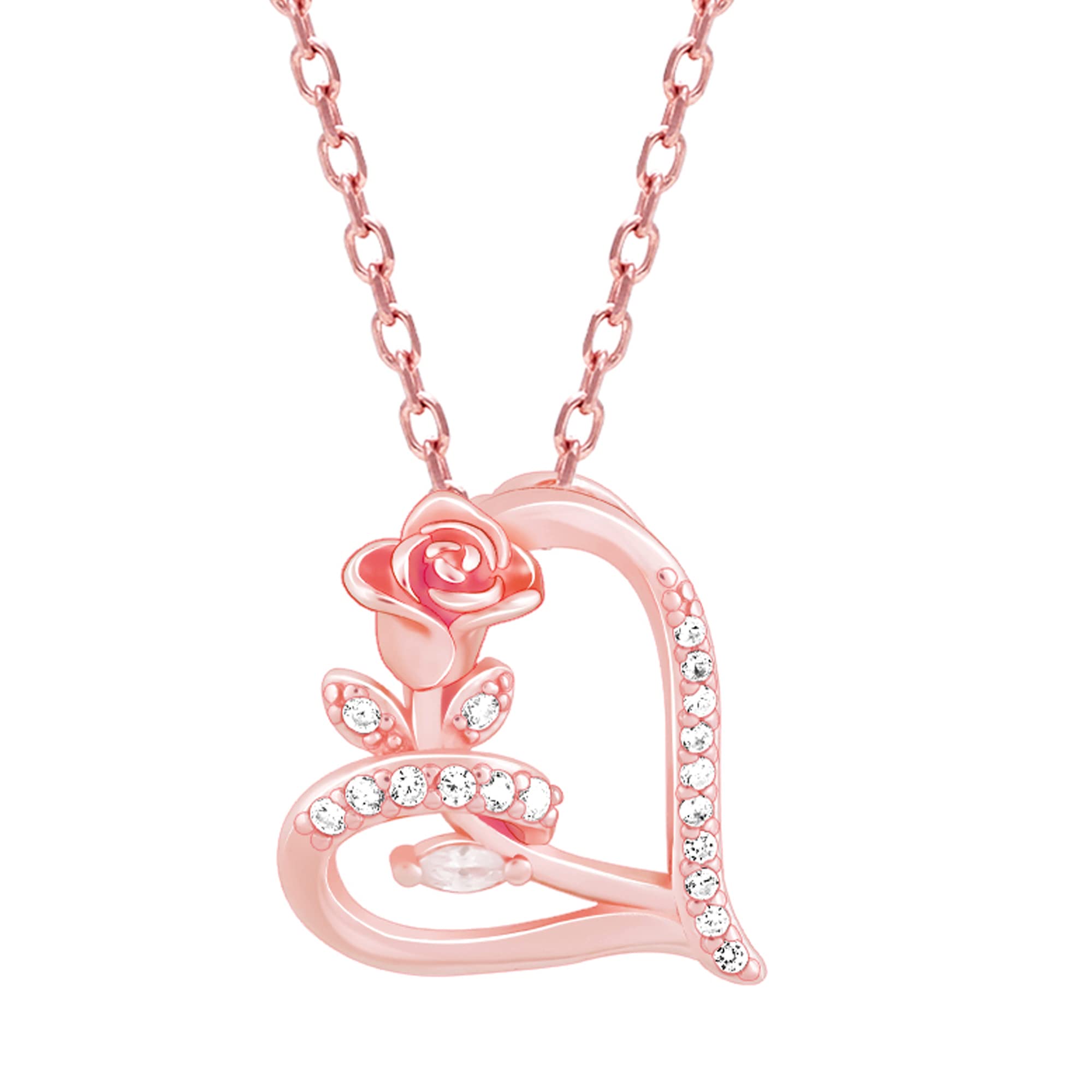 Giva 925 Silver Rose Gold Rose In Heart Pendant With Link Chain | Gifts For Girlfriend,Pendant To Gift Women & Girls | With Cert