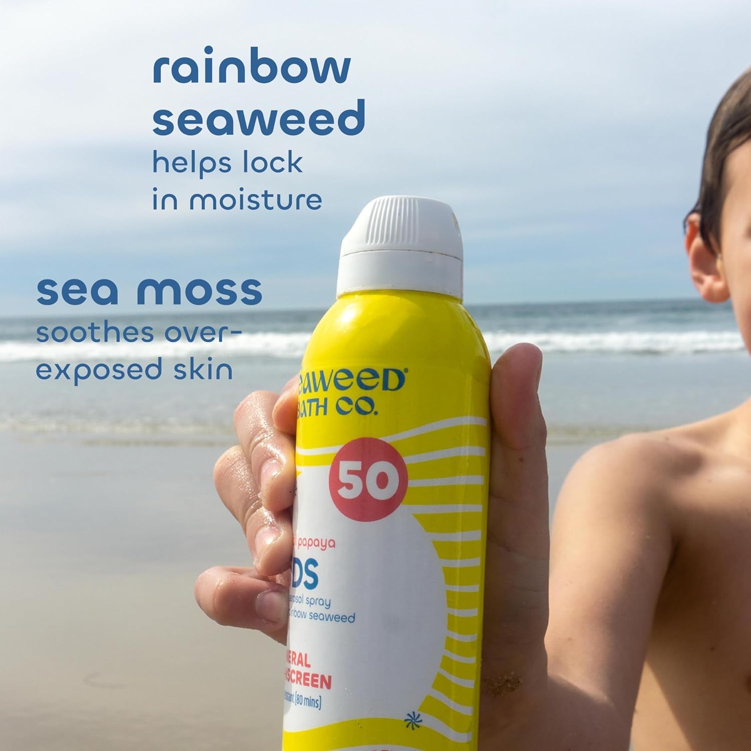 Seaweed Bath Co. Kid's Mineral SPF 50 Broad Spectrum Sunscreen Spray, 6 Ounce (Pack of 2), Papaya Scented, Water Resistant, Tear