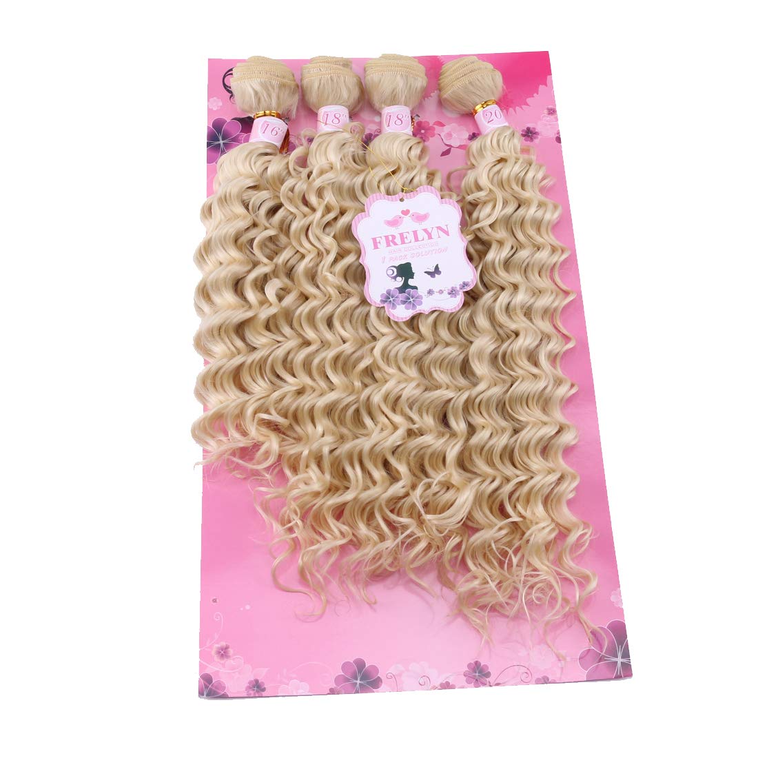 FRELYN Deep Wave Hair Bundles Blonde Curly Synthetic Hair Weave Extensions Color 613# 4 Pieces/pack (16 18 18 20) Texture Soft A