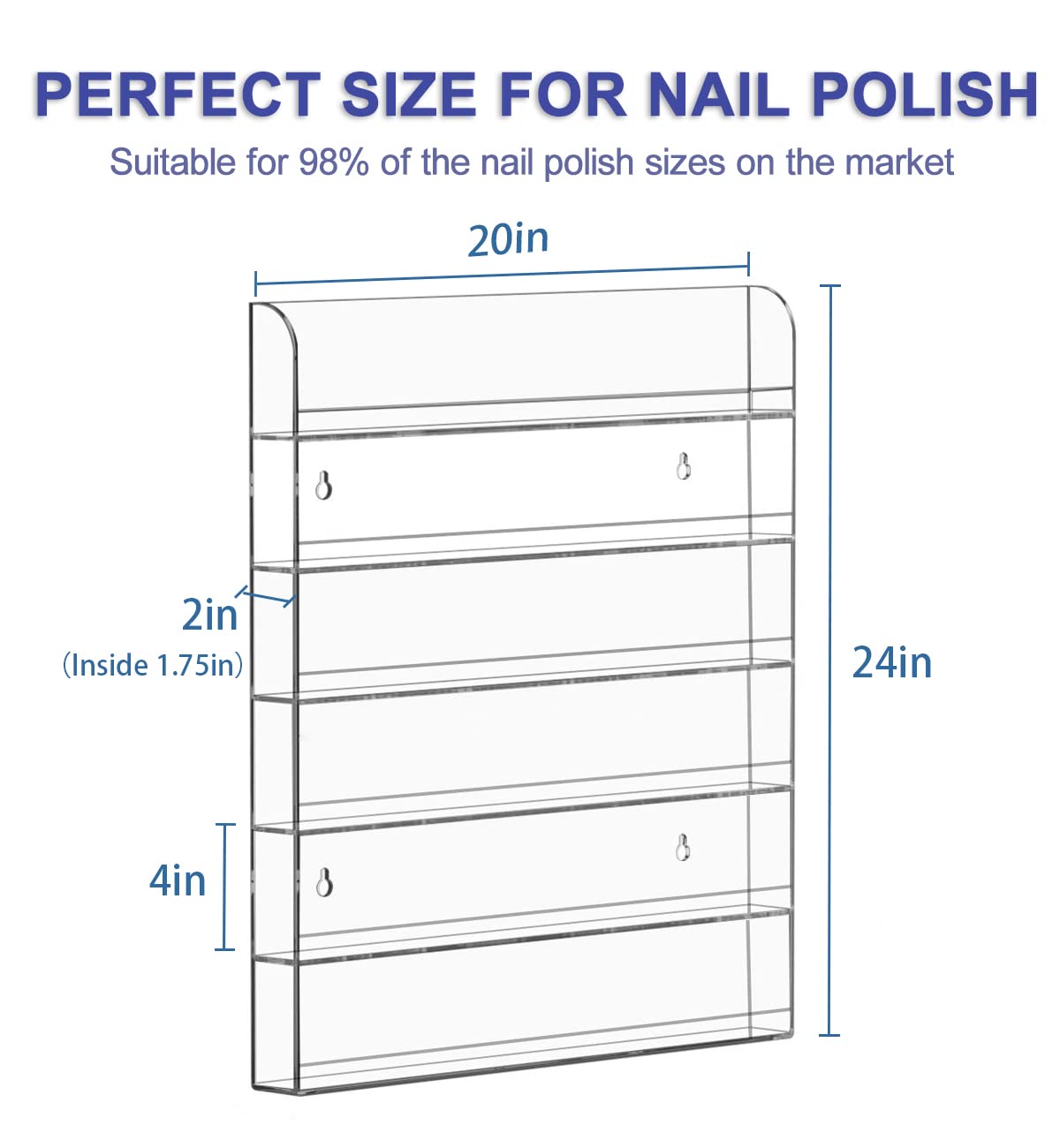 Femeli 2 Pack Nail Polish Wall Racks 20 * 24 Inch Hold Up To 240 Bottles,Clear Acrylic Nail Polish Shelf Organizer Wall Mounted