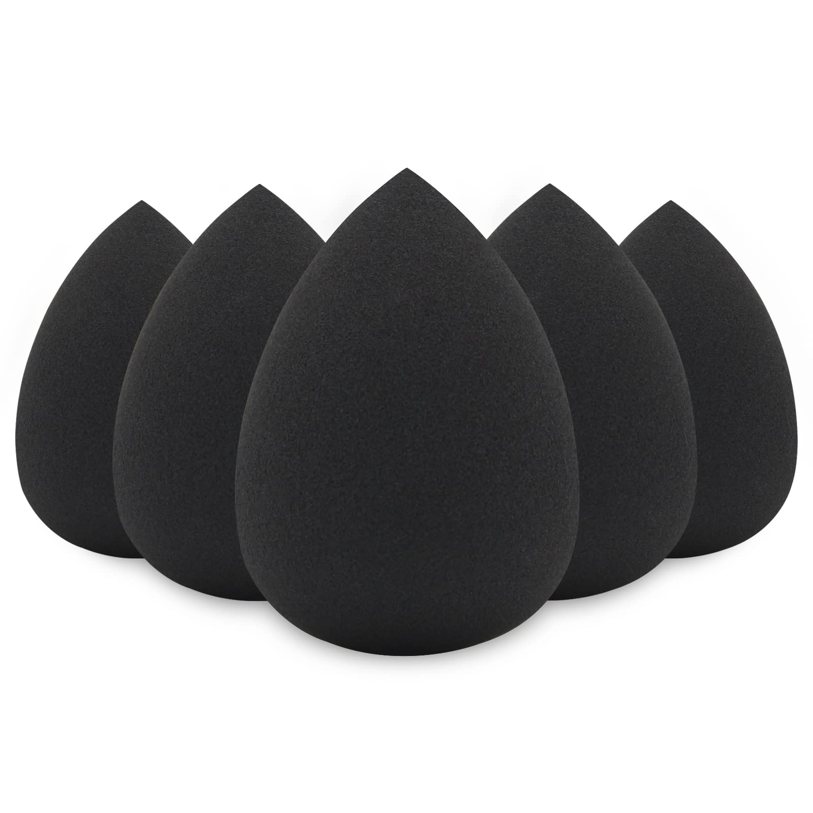 BEAKEY Makeup Sponge Set - 5 Pcs Blending Sponges, Latex Free, Vegan, Black, Model FM-0359