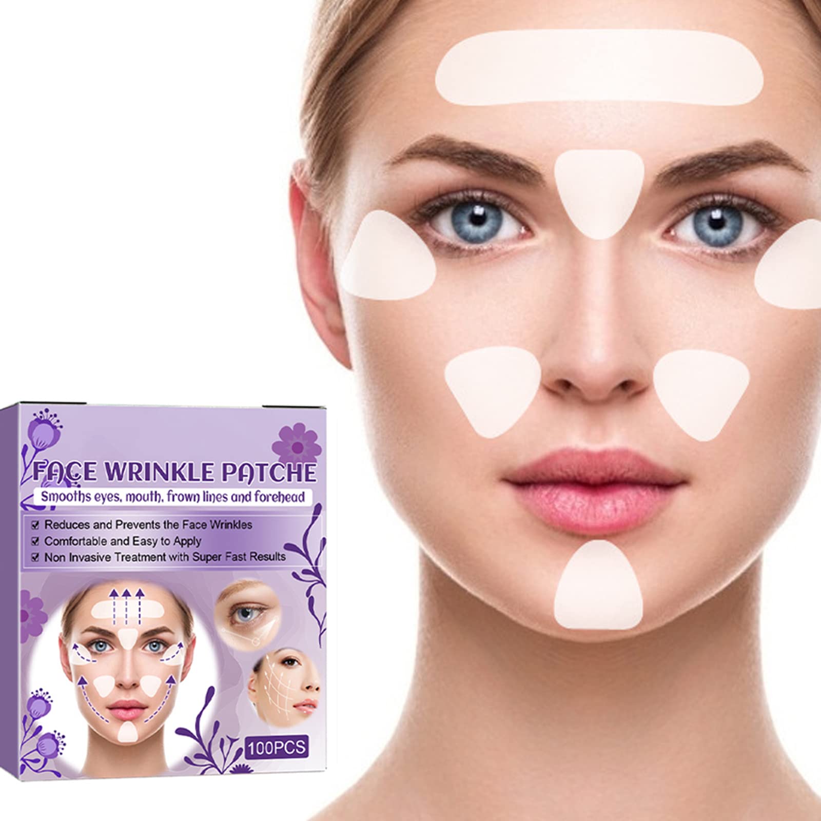 Faeceyer Face Forehead Wrinkle Patches -100 Pcs Face Lift Tape Anti-Wrinkle Pads,Facial Wrinkle Patches Face Tape Lifting Invisi