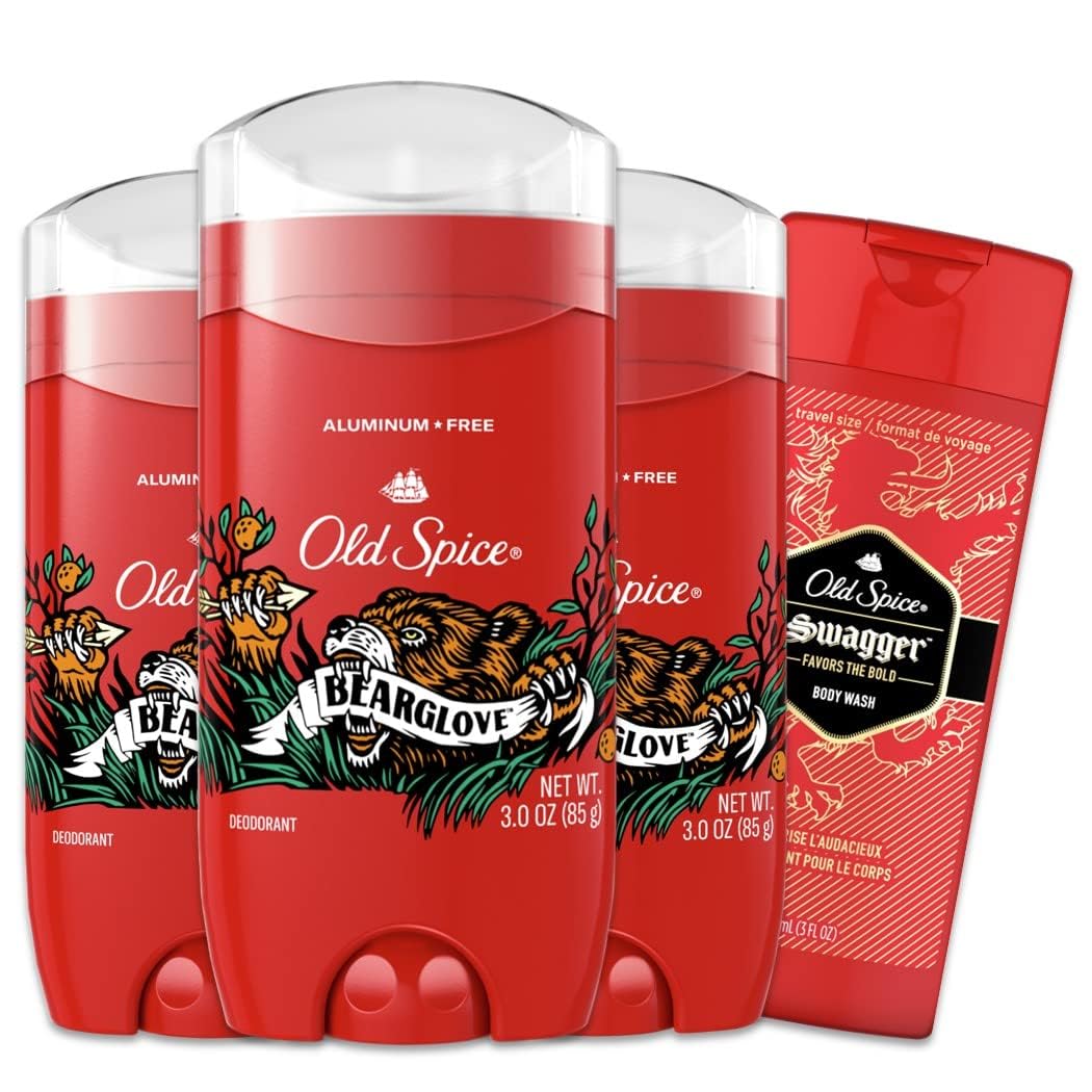 Old Spice Men'S Deodorant Aluminum-Free, Bearglove Scent, 48 Hr. Protection, 3.0 Oz, (Pack Of 3) With Travel-Size Swagger Body W