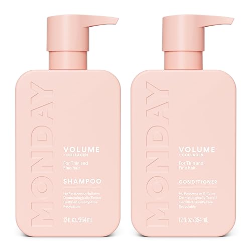 MONDAY HAIRCARE Volume Shampoo & Conditioner Set, 12oz Each, for Thin & Oily Hair, 100% Recyclable Bottles, Pink