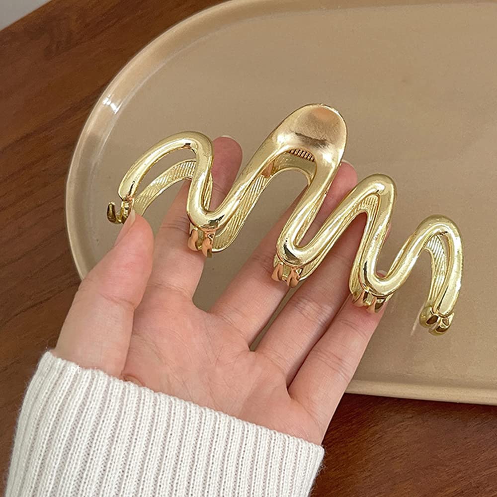 Gold Irregular Claw Clips - Elegant Metal Hair Accessories With Exquisite Wave Designs, Large French Frigid Style For Thick/Thin