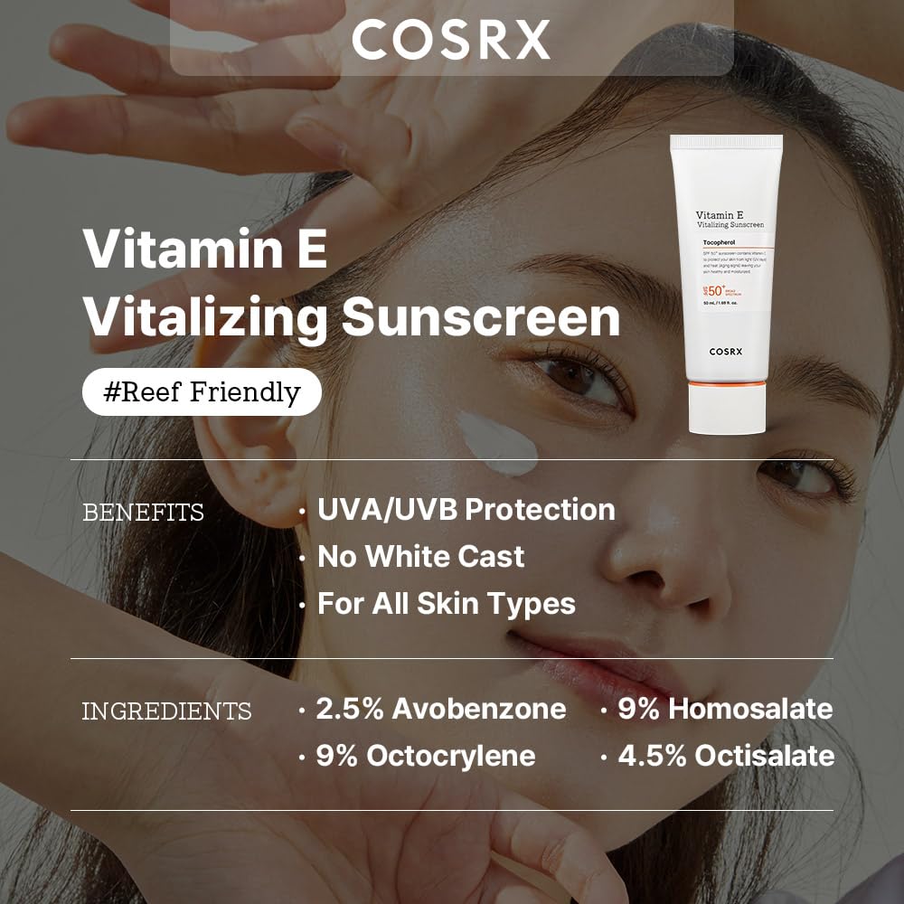 Cosrx Daily Spf 50 Vitamin E Vitalizing Sunscreen For Face, Uva/Uvb Protection, Lightweight, No White Cast For All Skin Tones, S